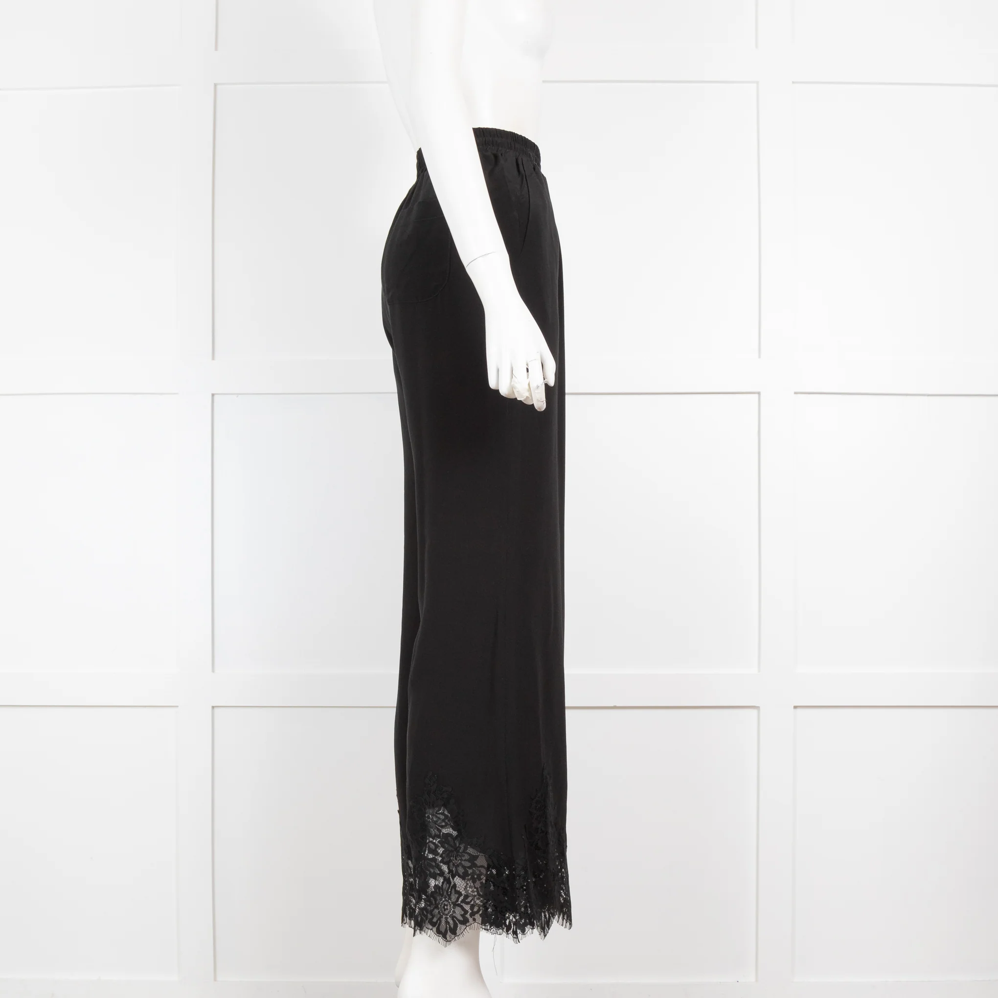 Goldhawk Black Silk Wide Leg Trousers With Eyelash Lace Hem - Image 2