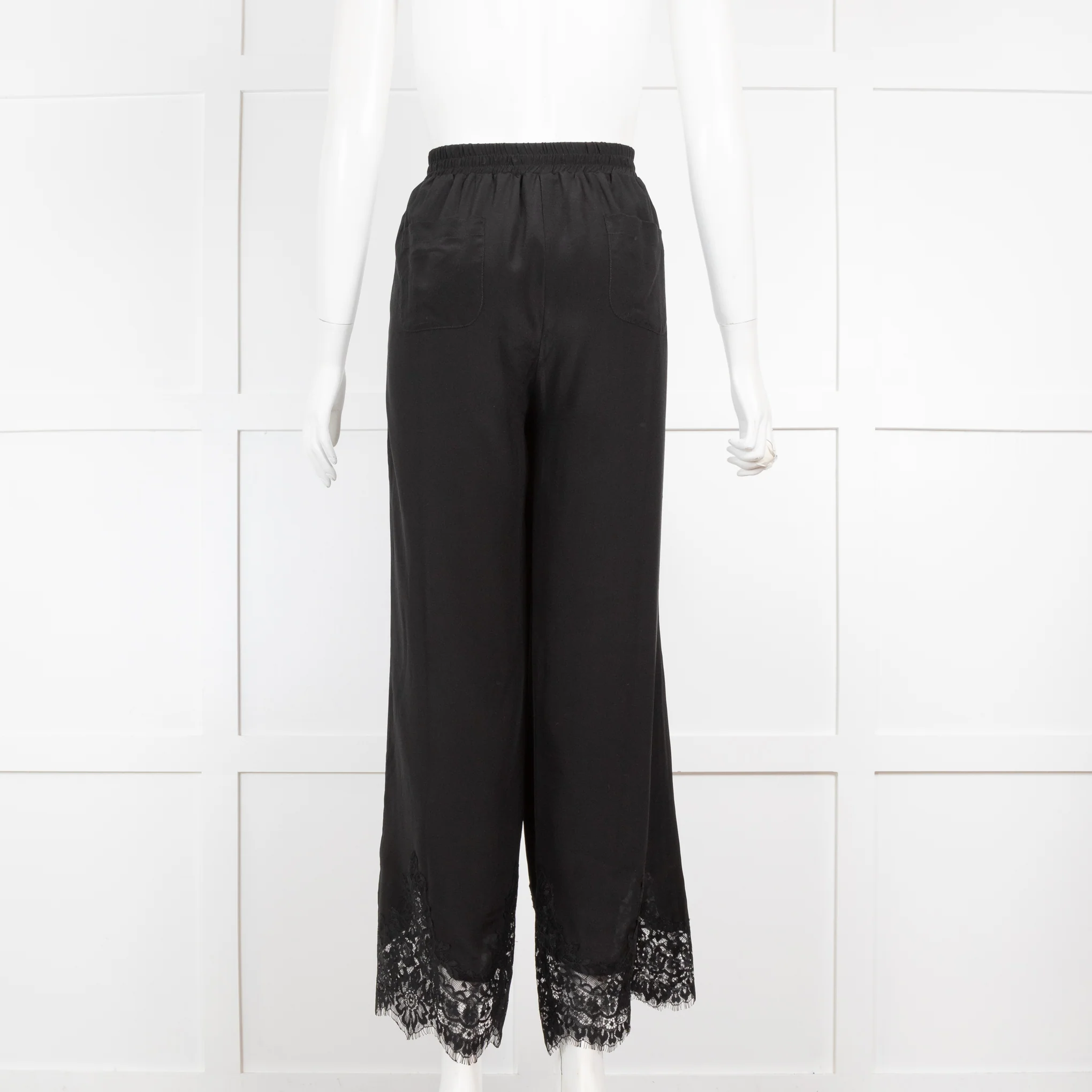 Goldhawk Black Silk Wide Leg Trousers With Eyelash Lace Hem - Image 3