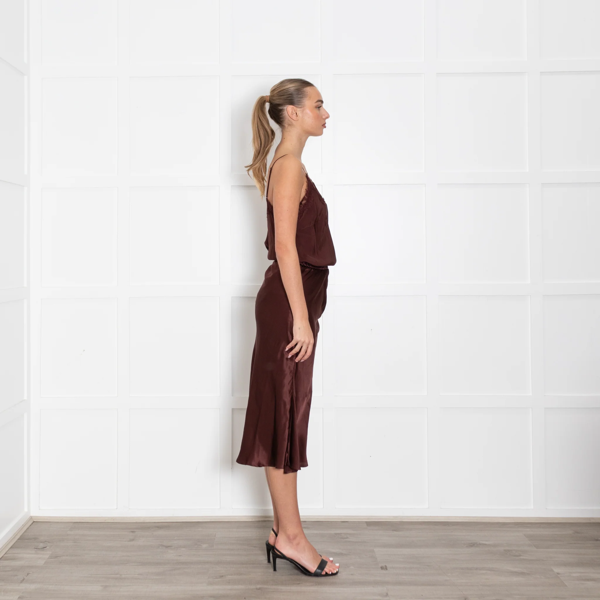 Goldhawk Brown Silk Aline Slip Skirt - Image 6