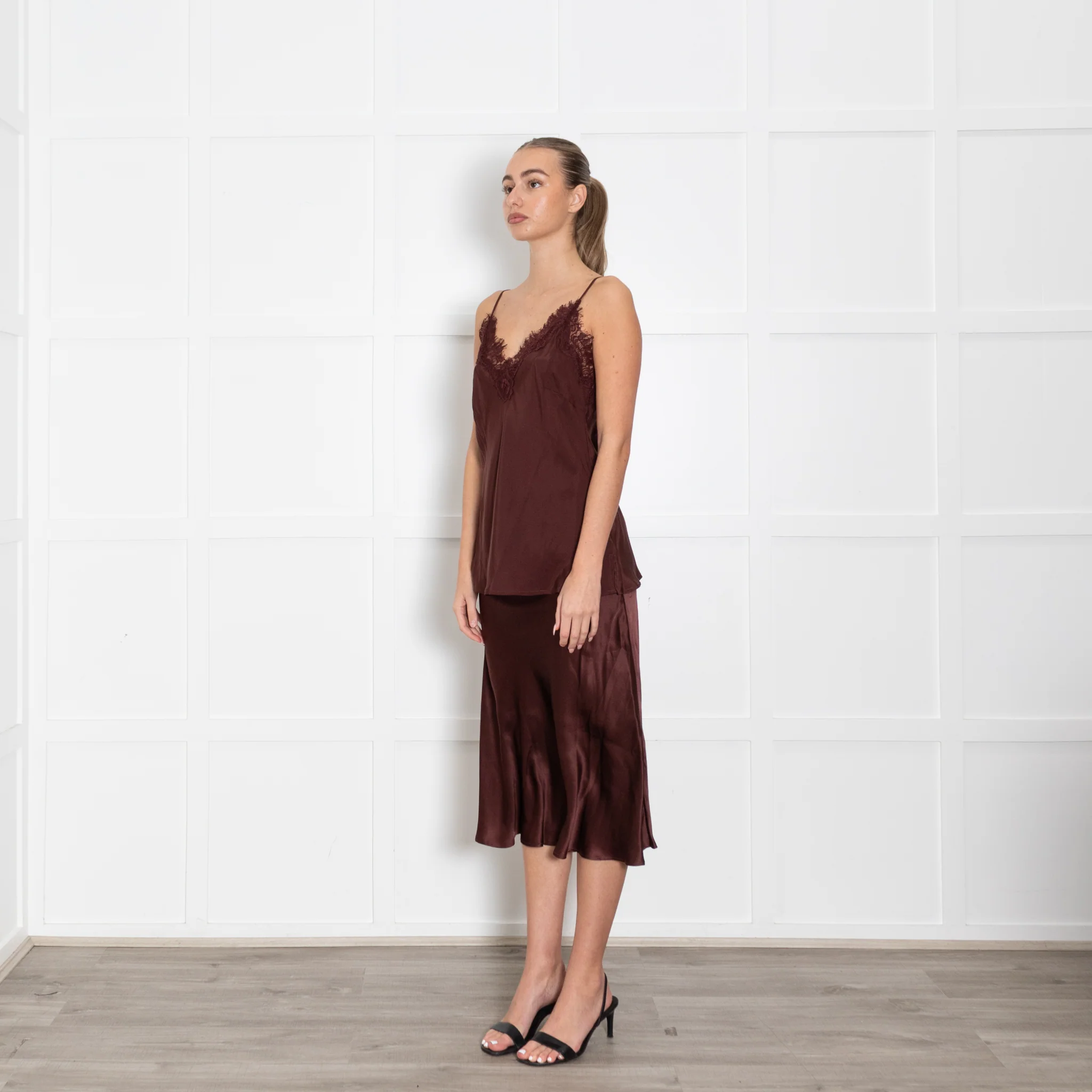 Goldhawk Brown Silk And Lace Camisole - Image 3