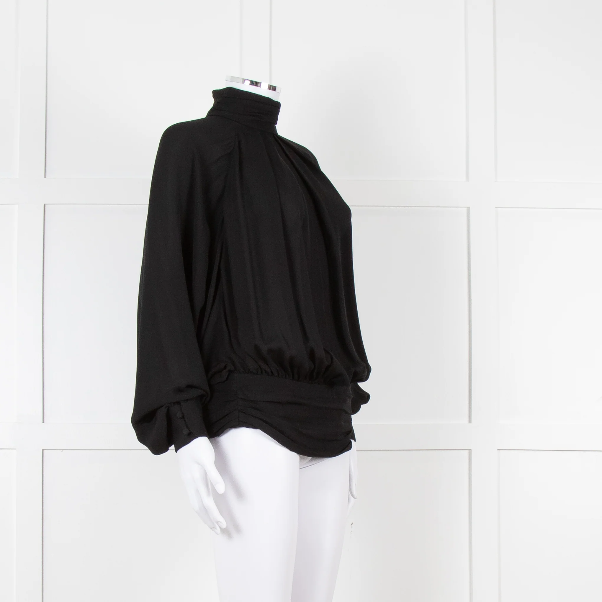 Gomez Gracia Black High Neck Blouse with Covered Buttons - Image 2
