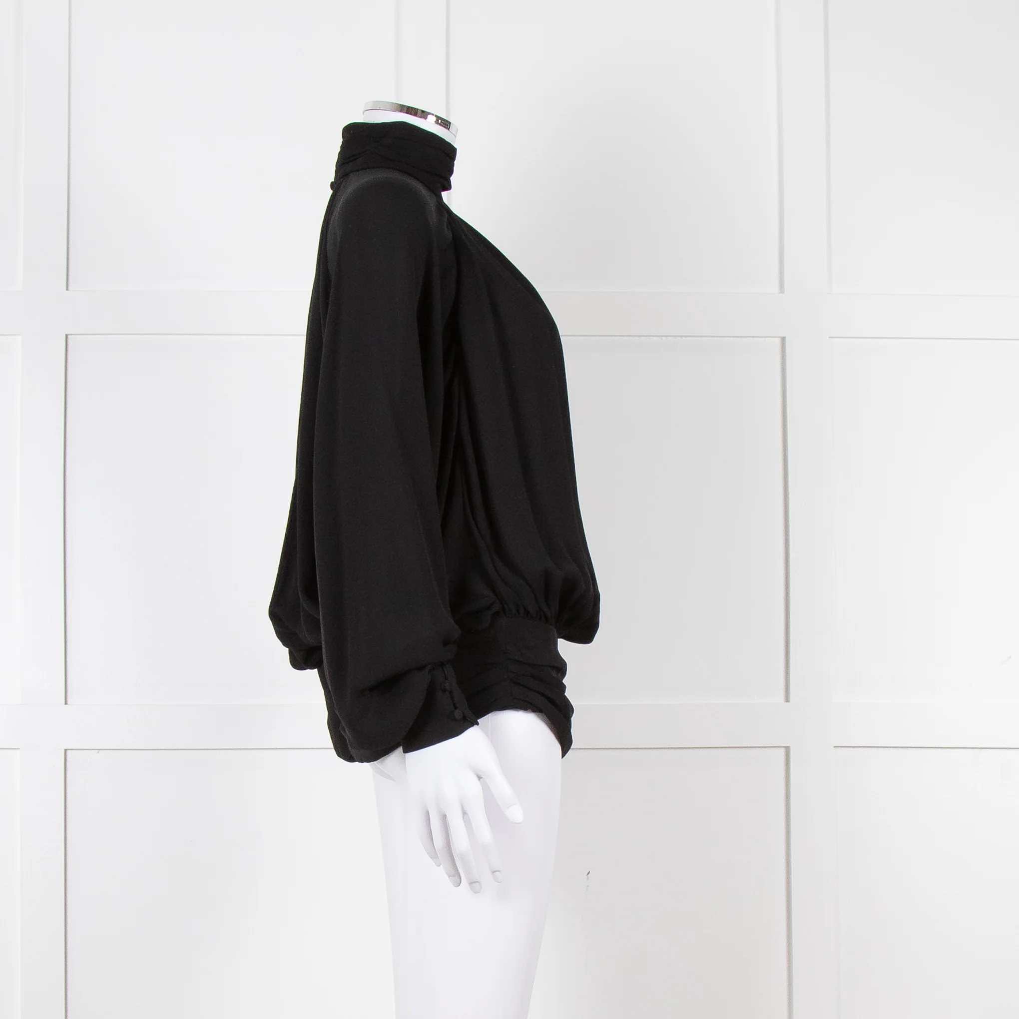 Gomez Gracia Black High Neck Blouse with Covered Buttons - Image 3