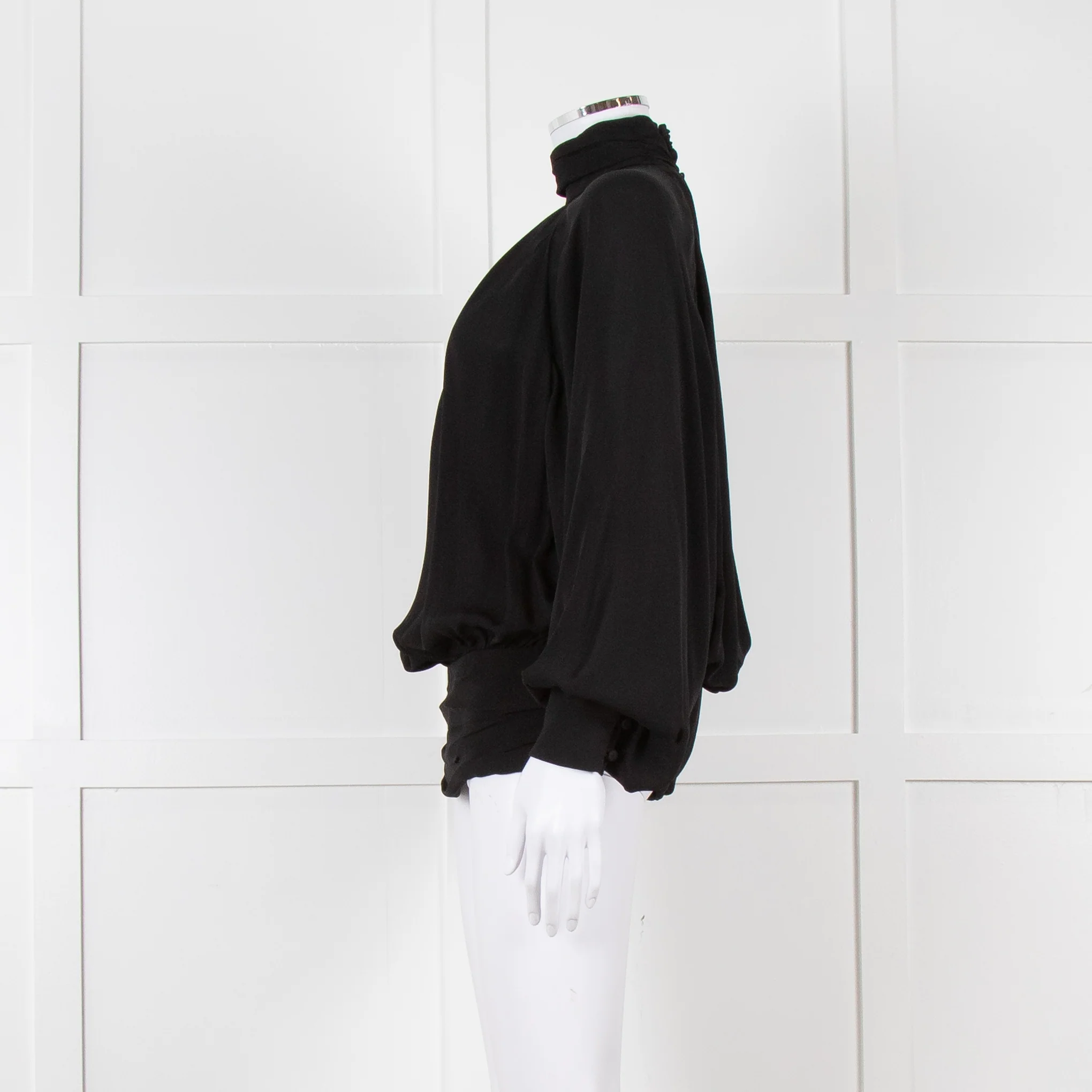 Gomez Gracia Black High Neck Blouse with Covered Buttons - Image 7