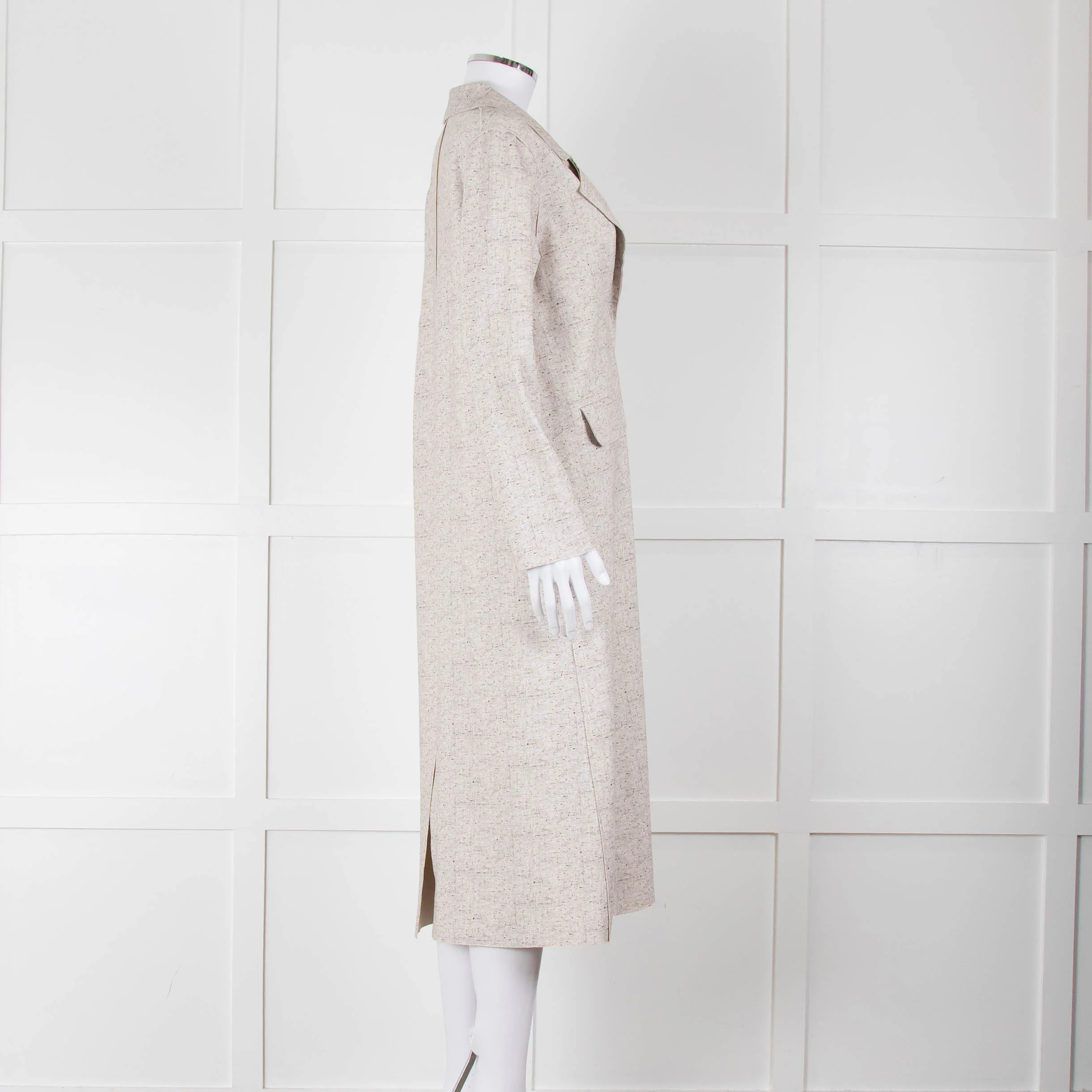 Goodmatch Beige Brown Fleck Long Coat - Image 3