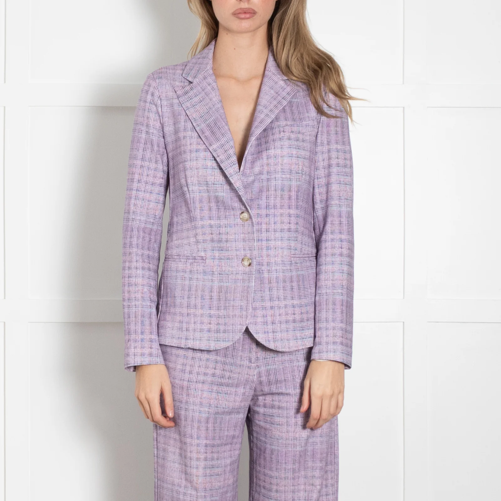 Goodmatch Lilac Check Jersey Blazer Jacket - Image 2