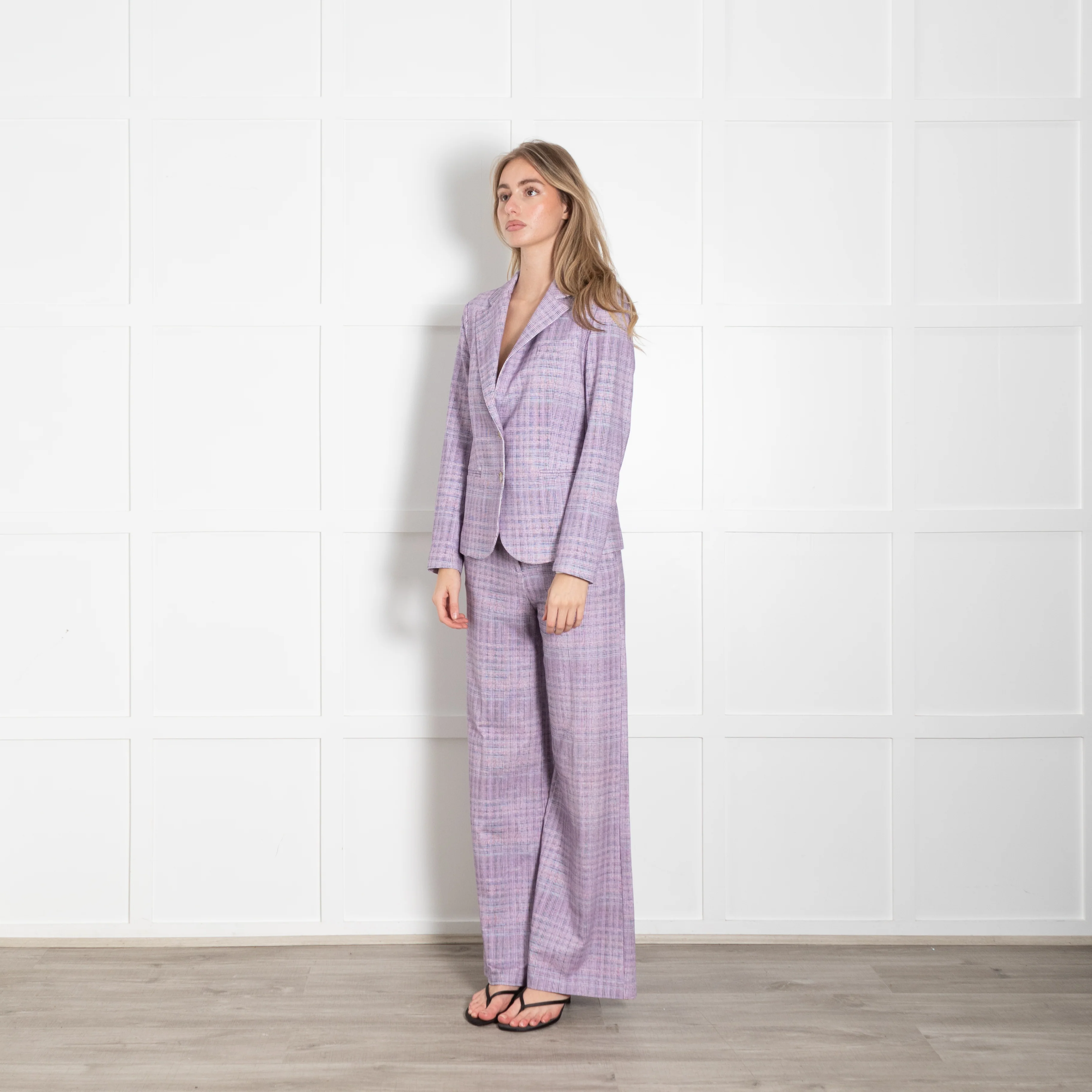 Goodmatch Lilac Check Jersey Blazer Jacket - Image 3