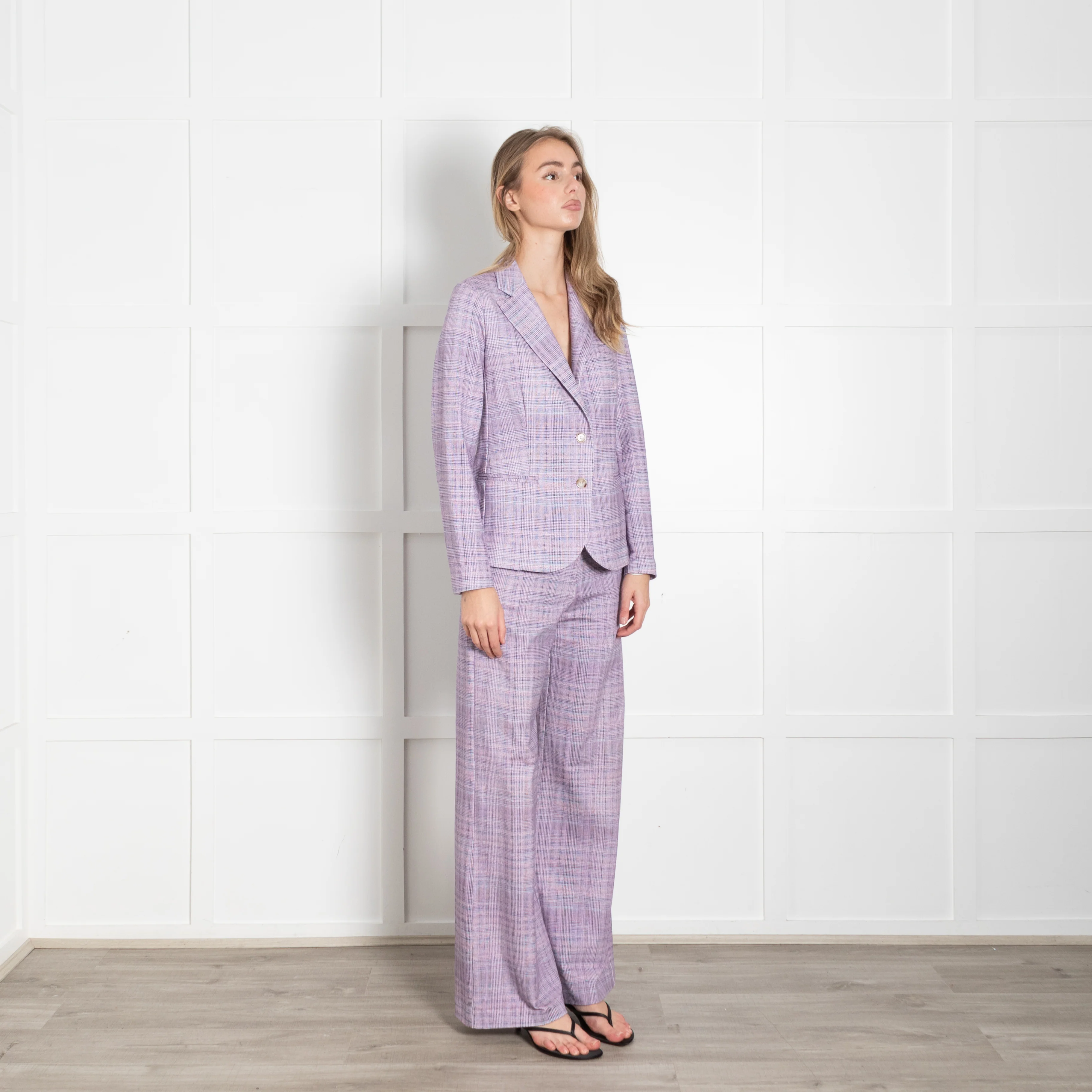 Goodmatch Lilac Check Jersey Blazer Jacket - Image 7