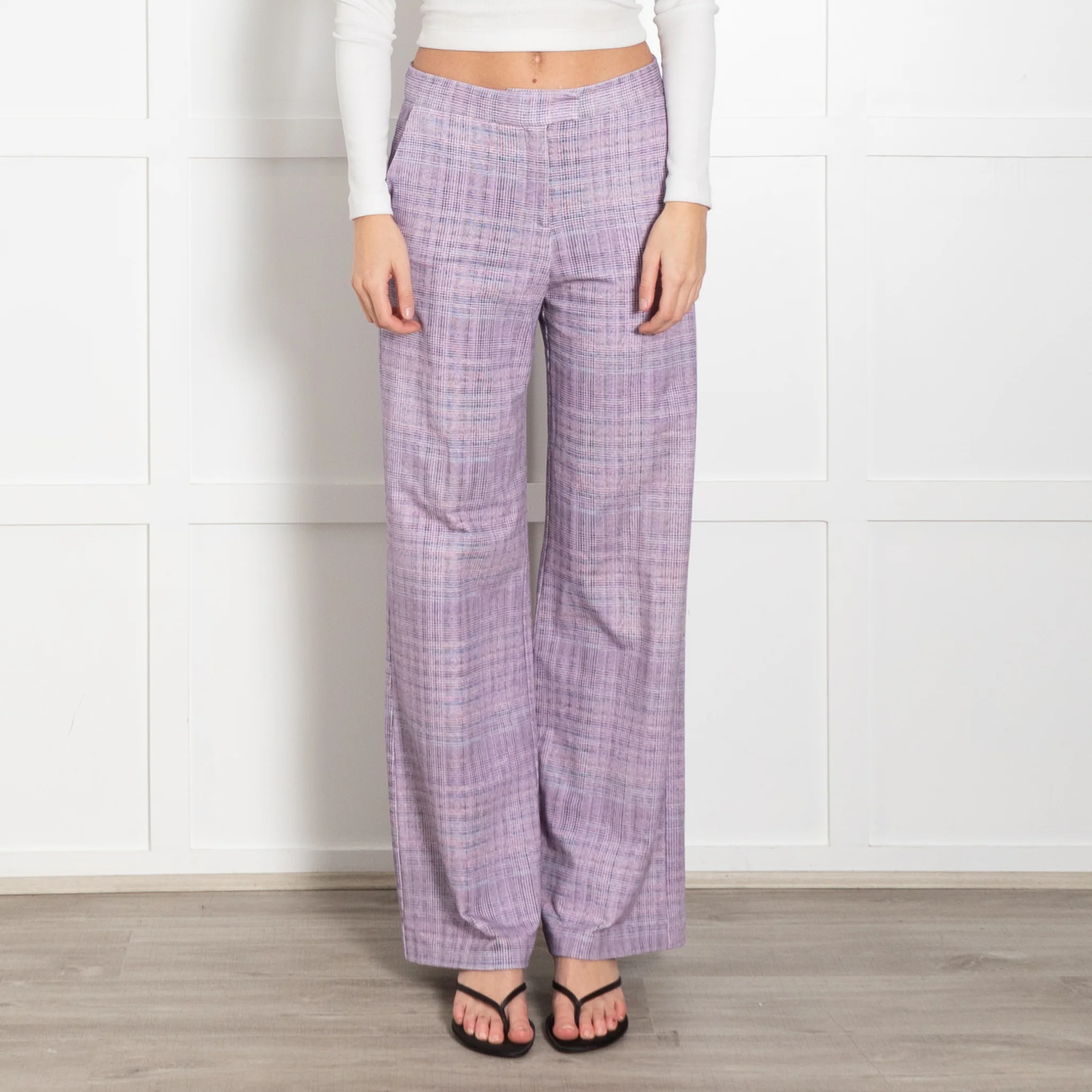 Goodmatch Lilac Check Jersey Flared Trousers - Image 2
