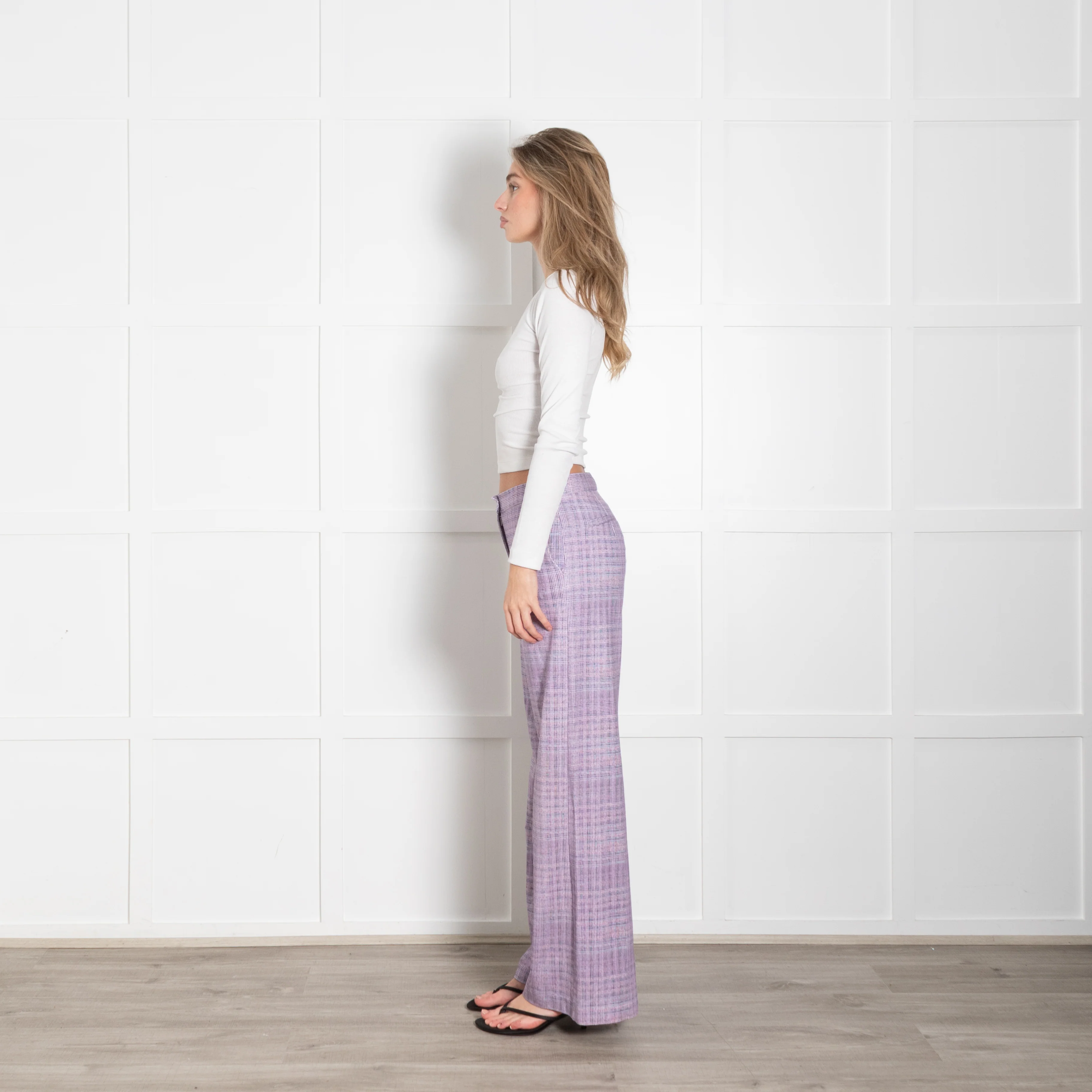 Goodmatch Lilac Check Jersey Flared Trousers - Image 4