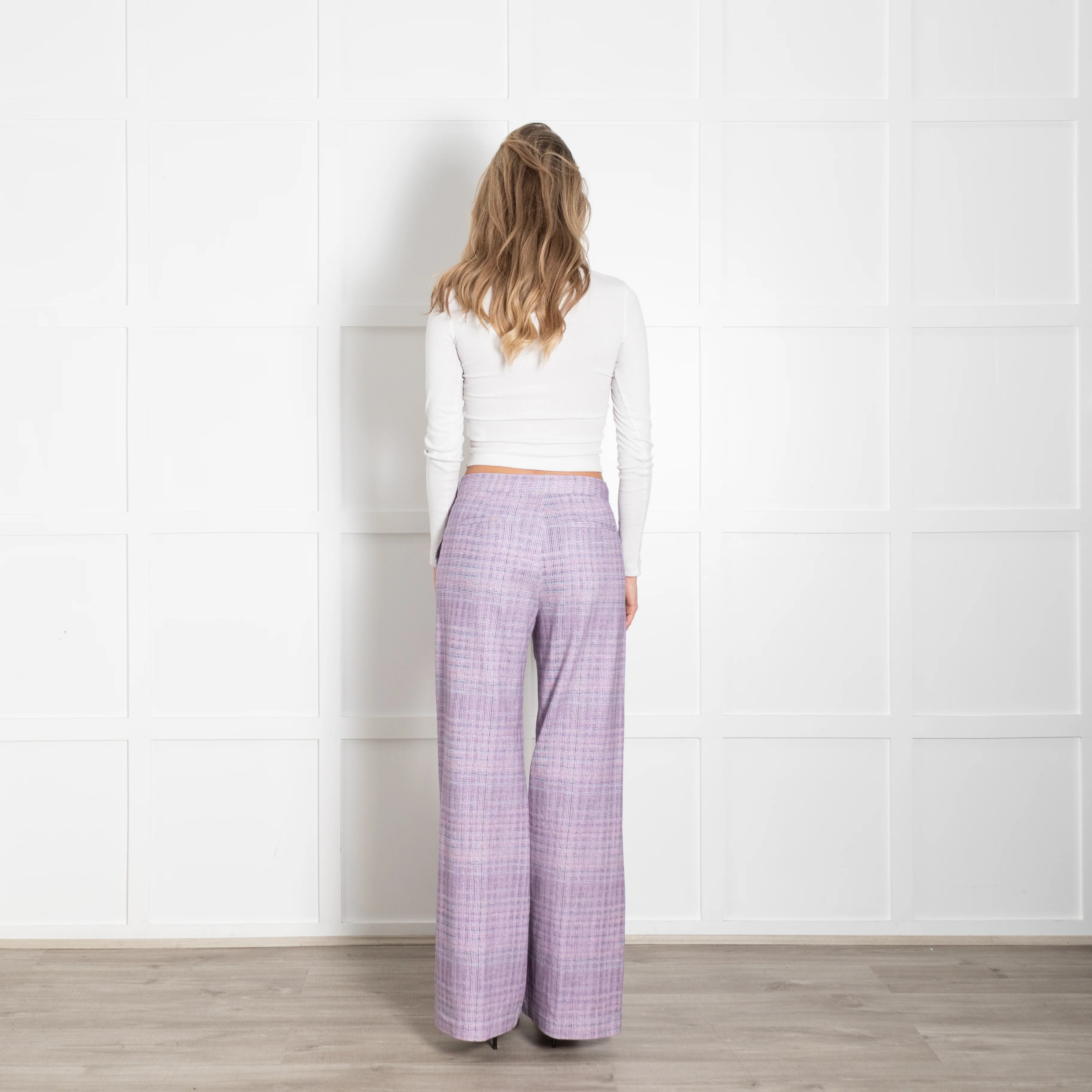 Goodmatch Lilac Check Jersey Flared Trousers - Image 5