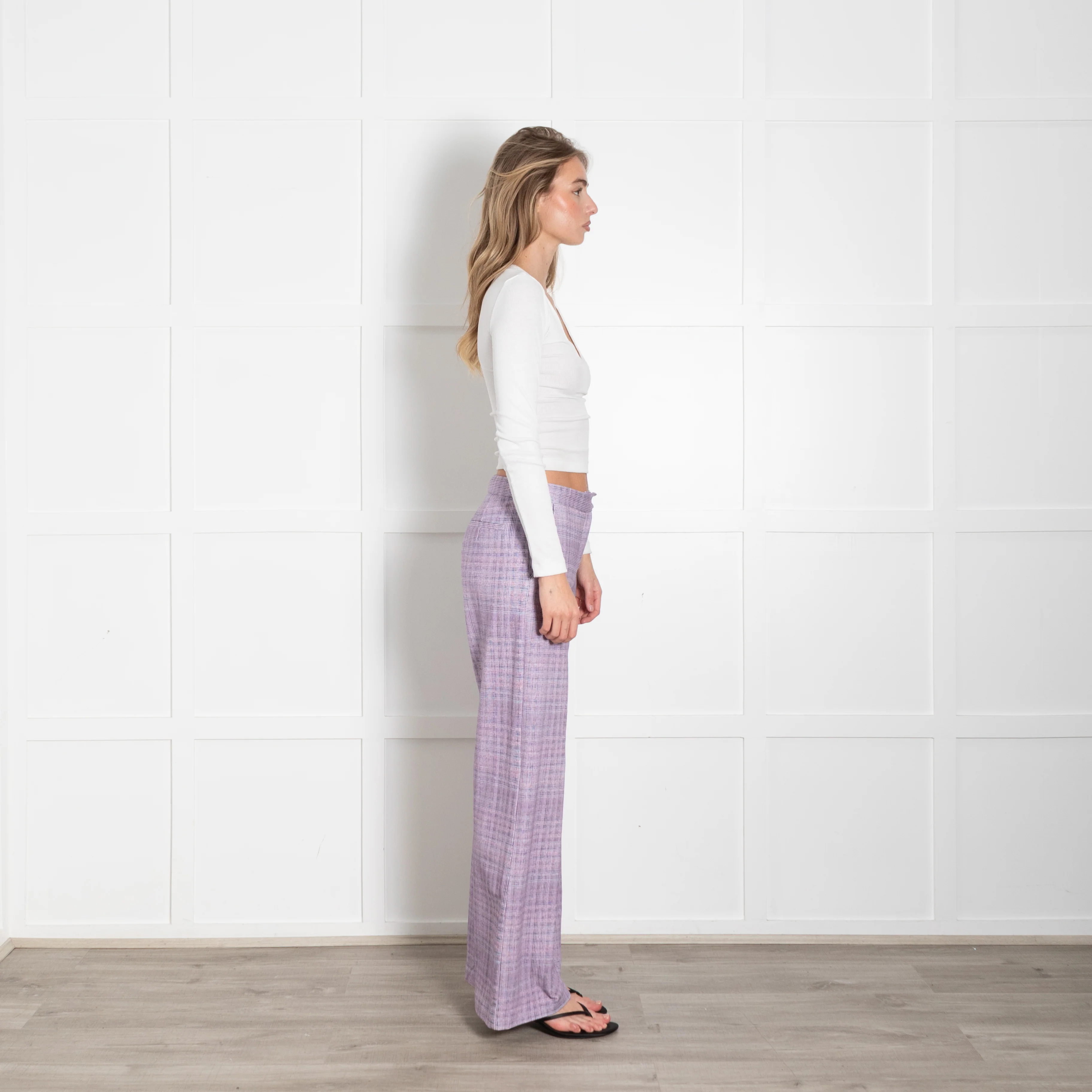 Goodmatch Lilac Check Jersey Flared Trousers - Image 6