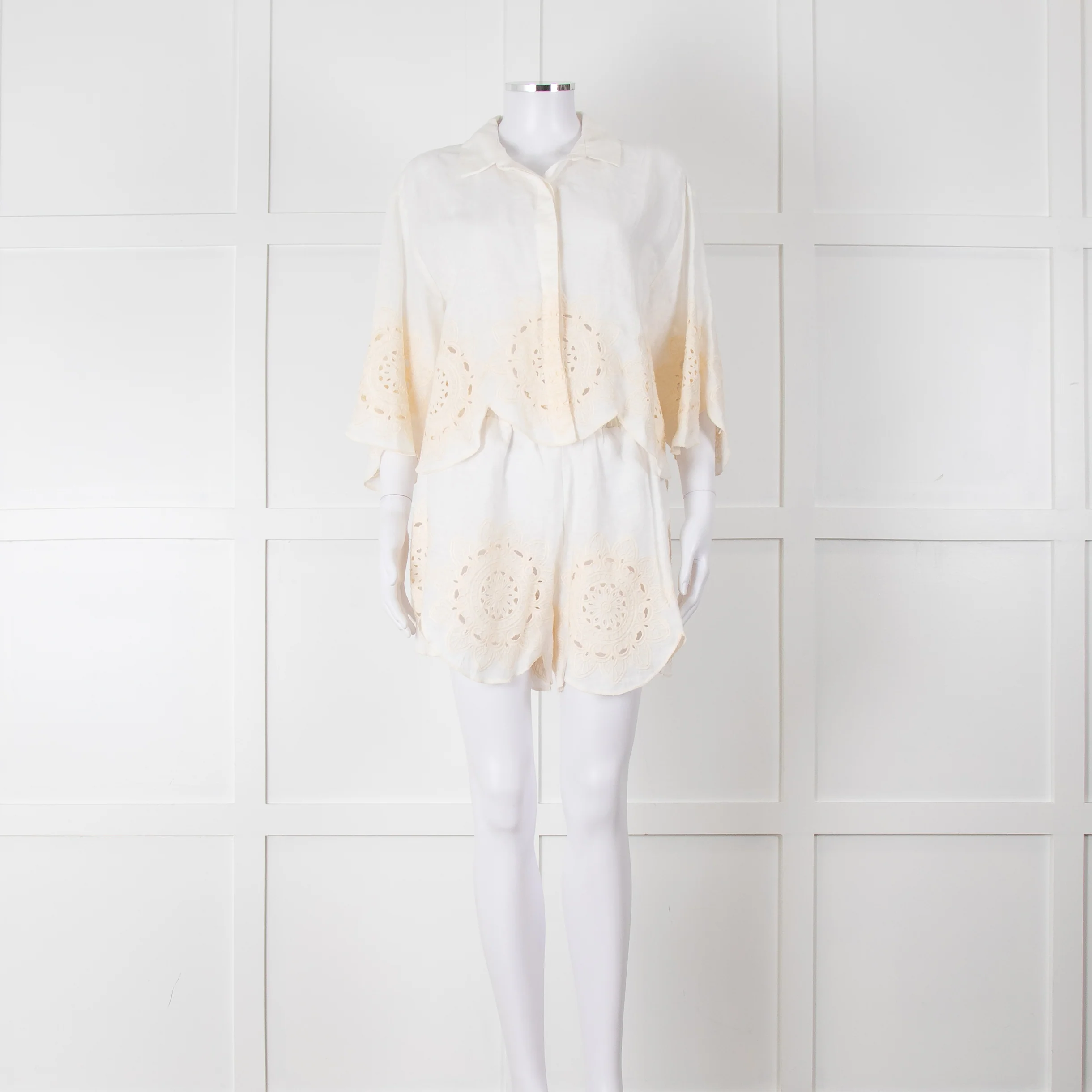 Greek Achaic Kori White Linen Broderie Anglaise Co-Ord