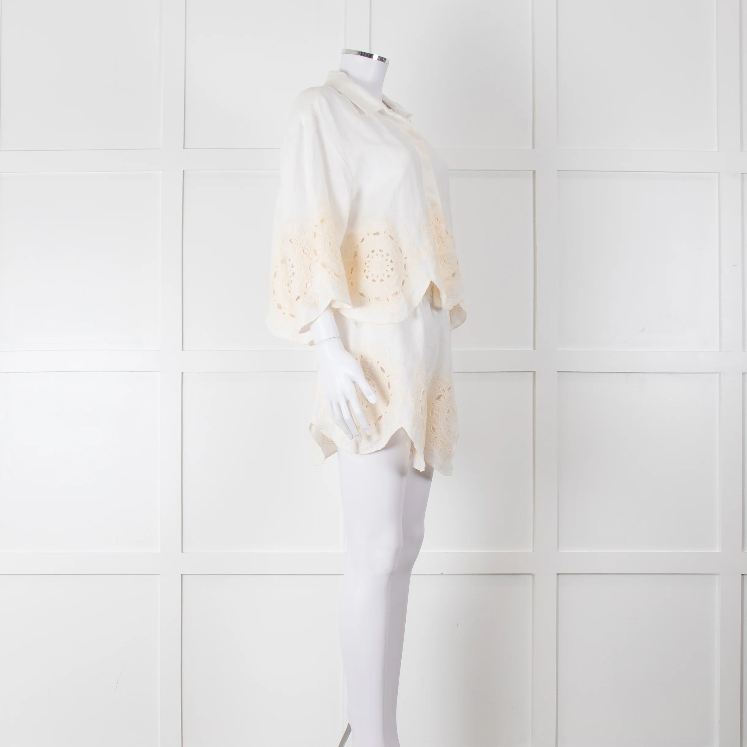 Greek Achaic Kori White Linen Broderie Anglaise Co-Ord - Image 2