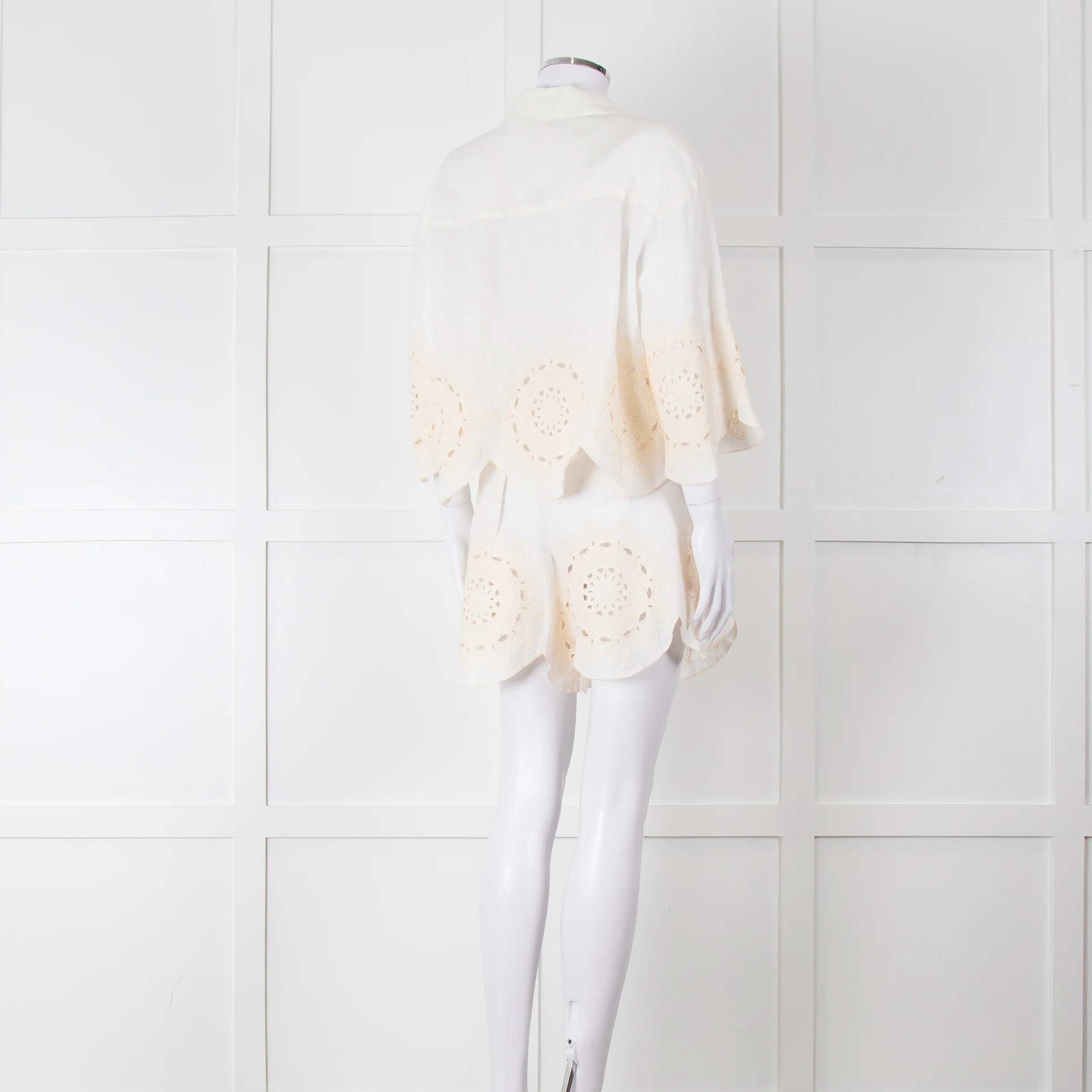 Greek Achaic Kori White Linen Broderie Anglaise Co-Ord - Image 4