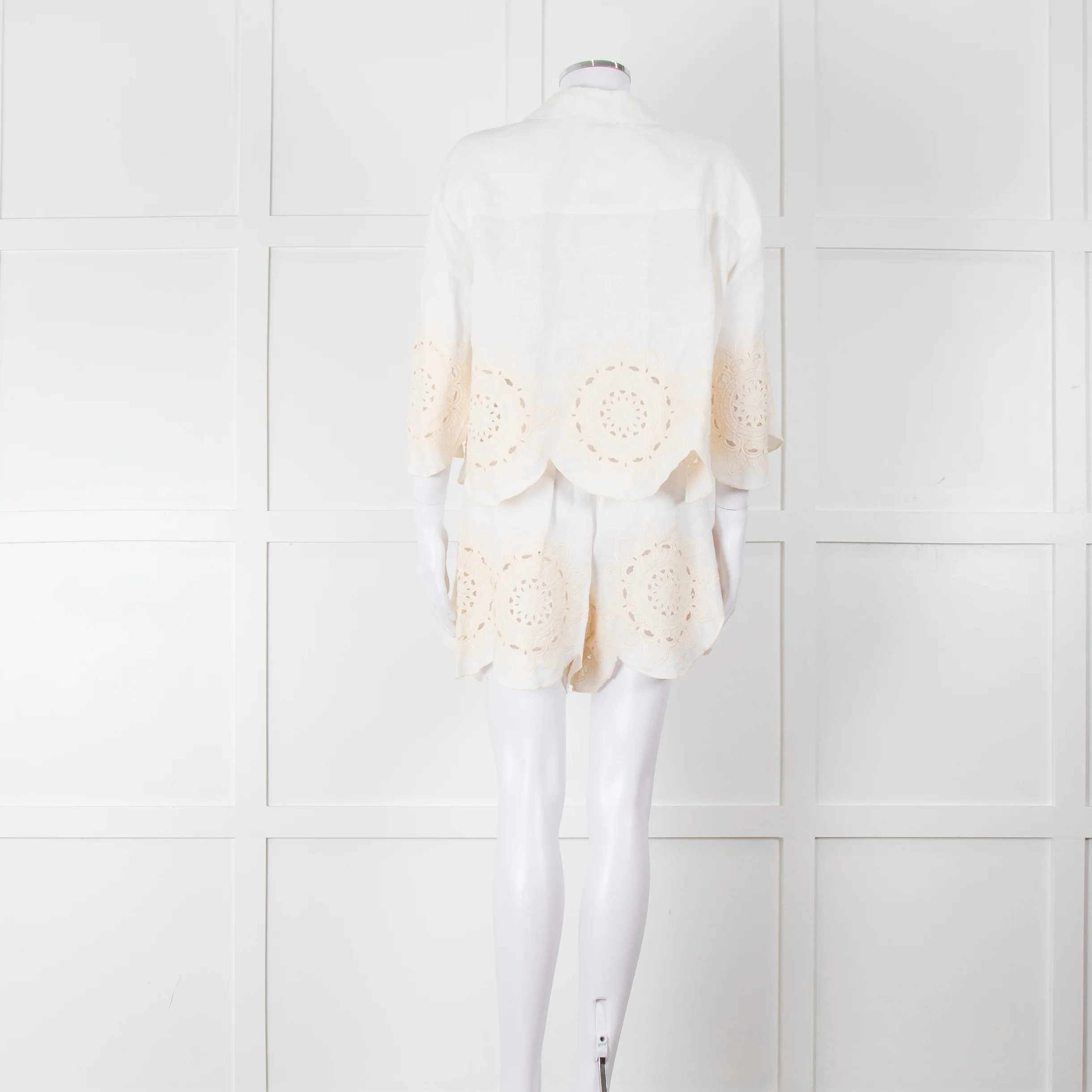 Greek Achaic Kori White Linen Broderie Anglaise Co-Ord - Image 5