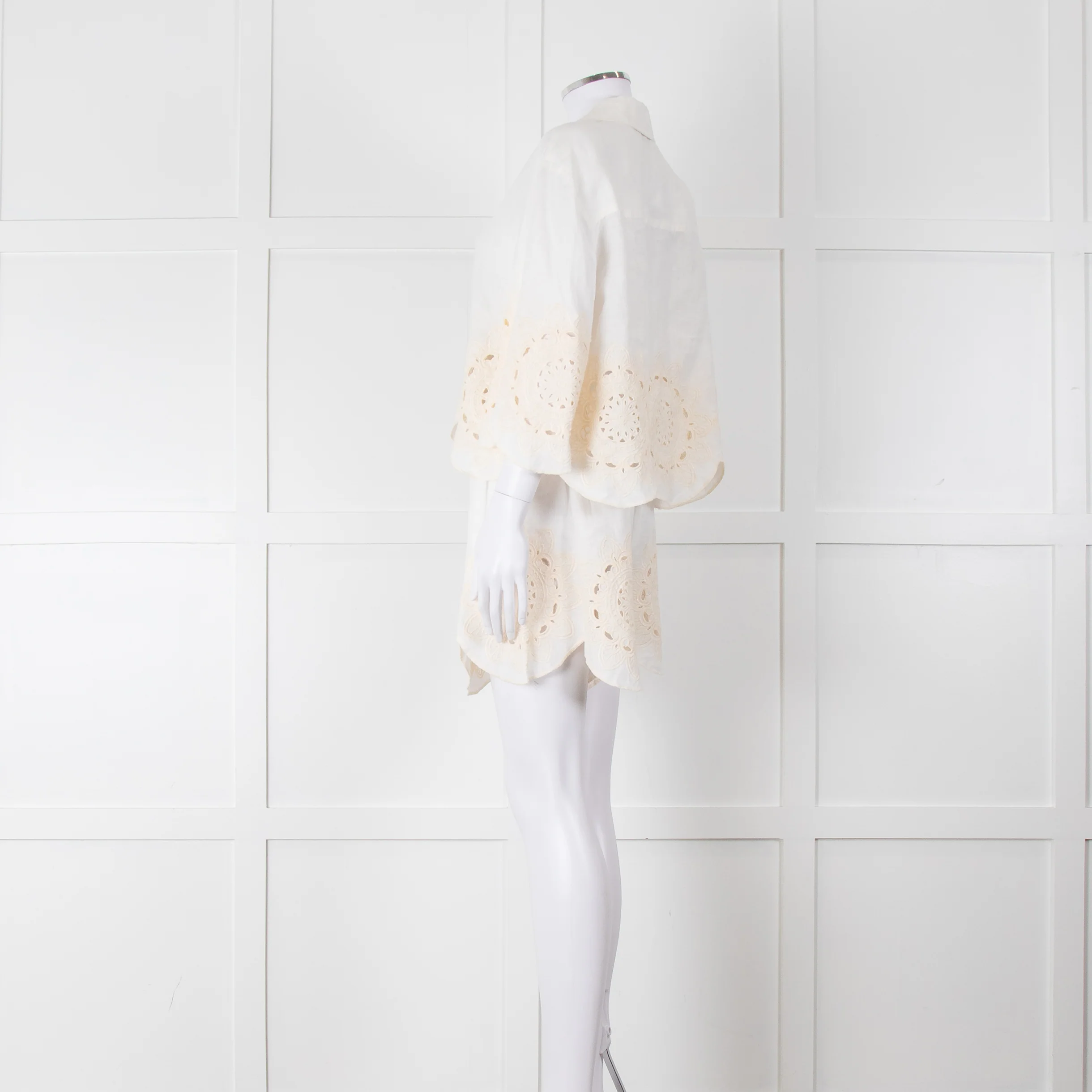 Greek Achaic Kori White Linen Broderie Anglaise Co-Ord - Image 6