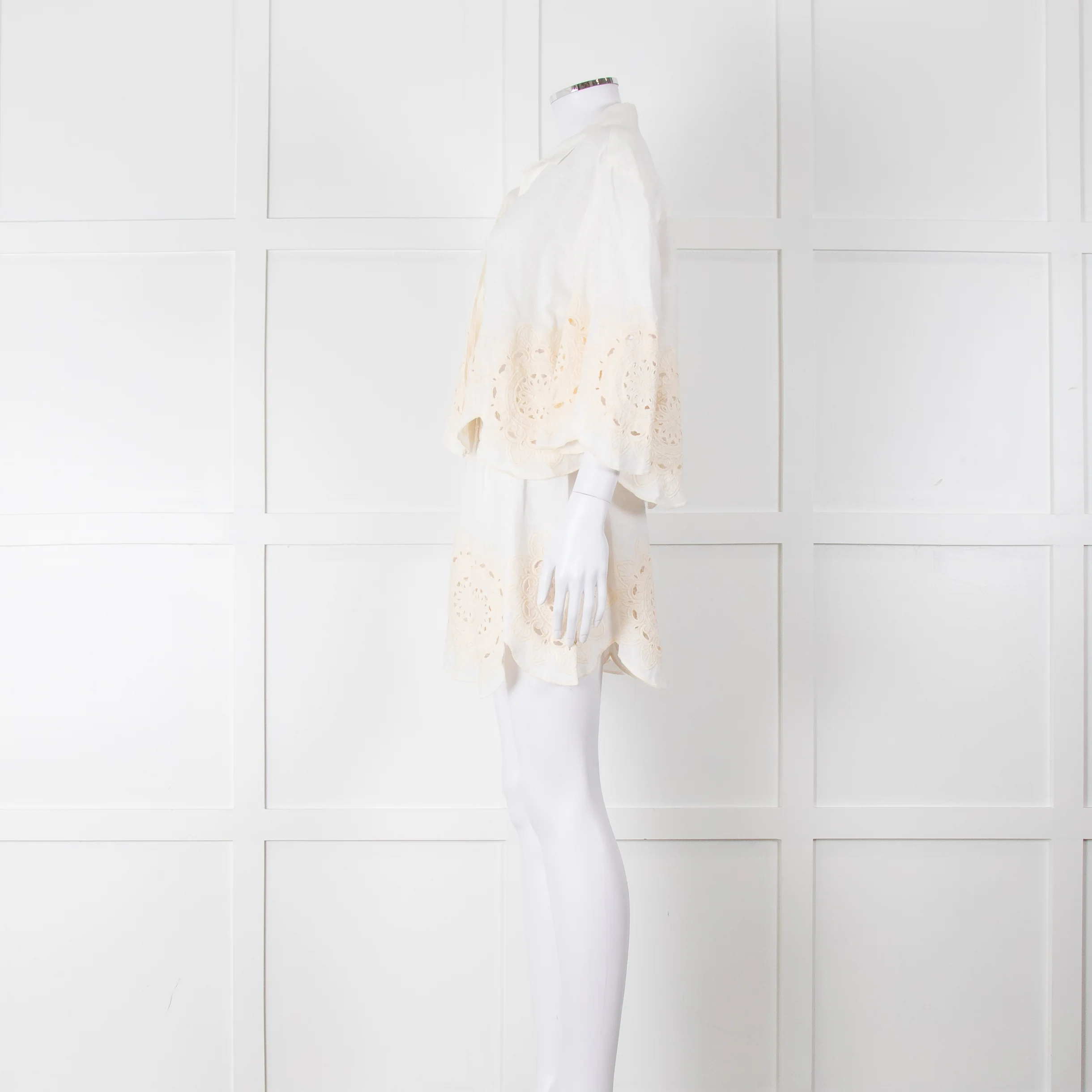 Greek Achaic Kori White Linen Broderie Anglaise Co-Ord - Image 7