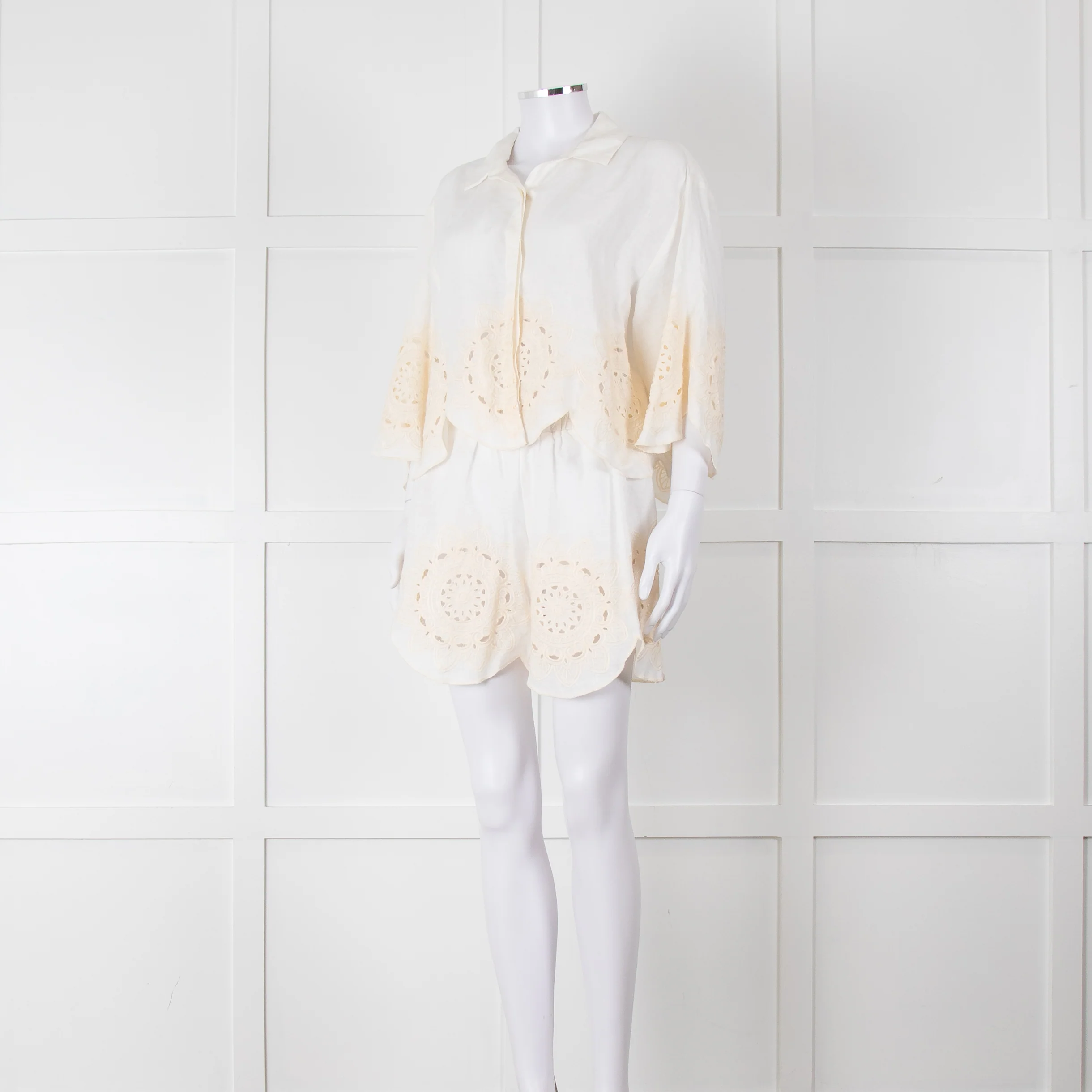 Greek Achaic Kori White Linen Broderie Anglaise Co-Ord - Image 8