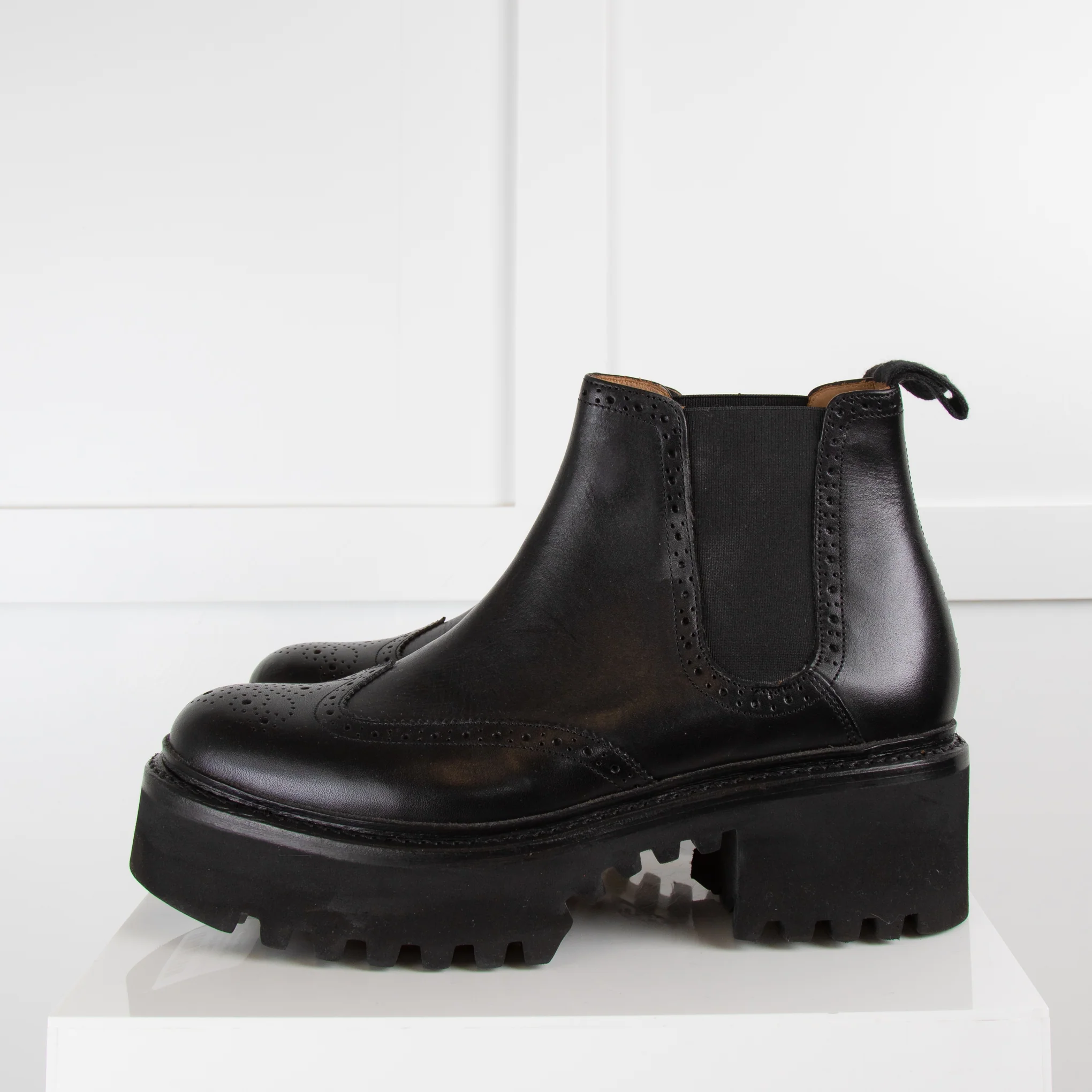 Grenson Black Alissa Perforated Leather Platform Chelsea Boots - Image 3