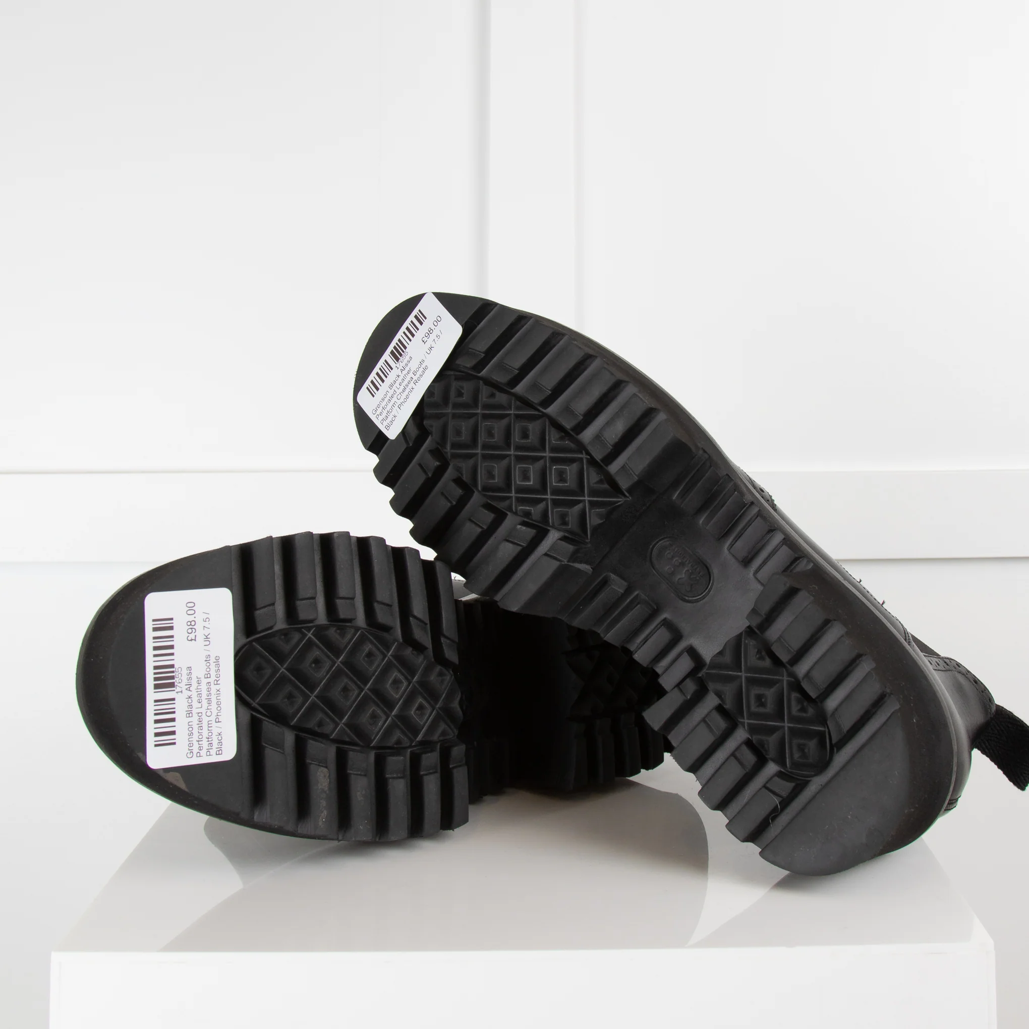 Grenson Black Alissa Perforated Leather Platform Chelsea Boots - Image 5