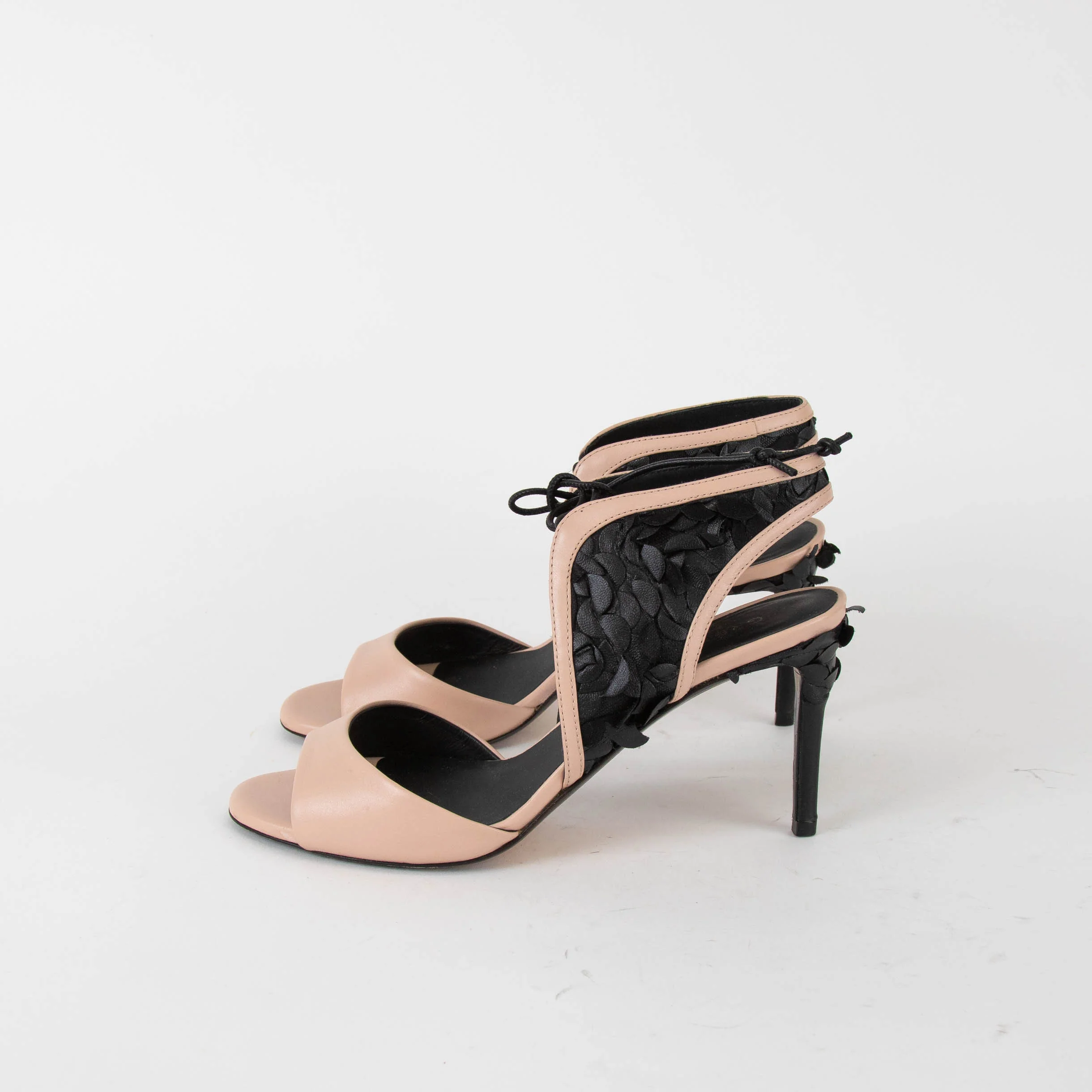 Greymer Black and Blush High Sandals With Black Fabric Detailing & Laces - Image 3