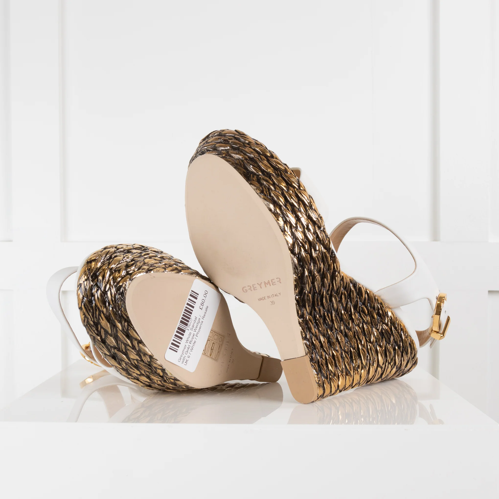 Greymer White Sandal with Gold Rope Wedge - Image 5