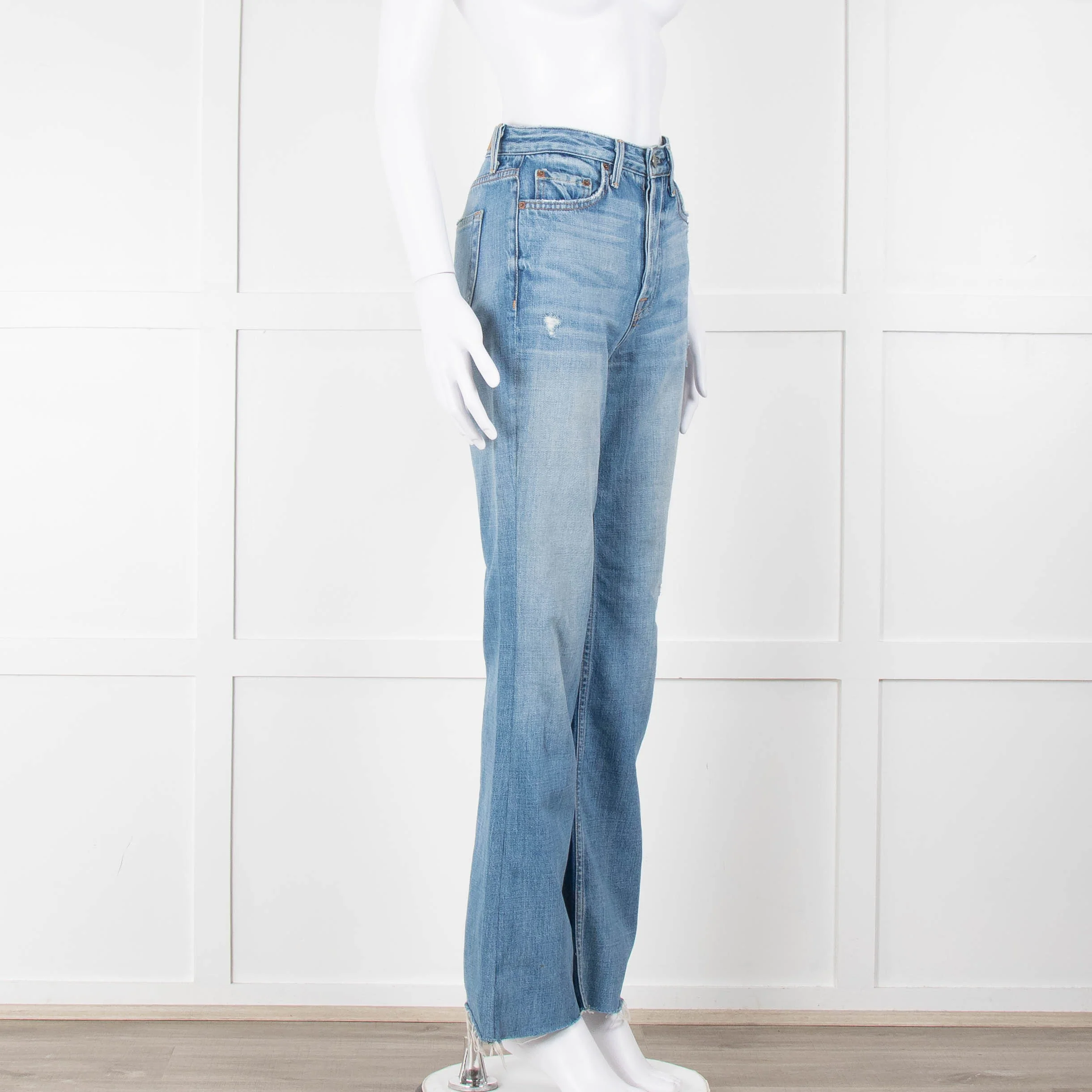 Grlfrnd Blue Denim Full Length Jeans with Raw Hems - Image 2