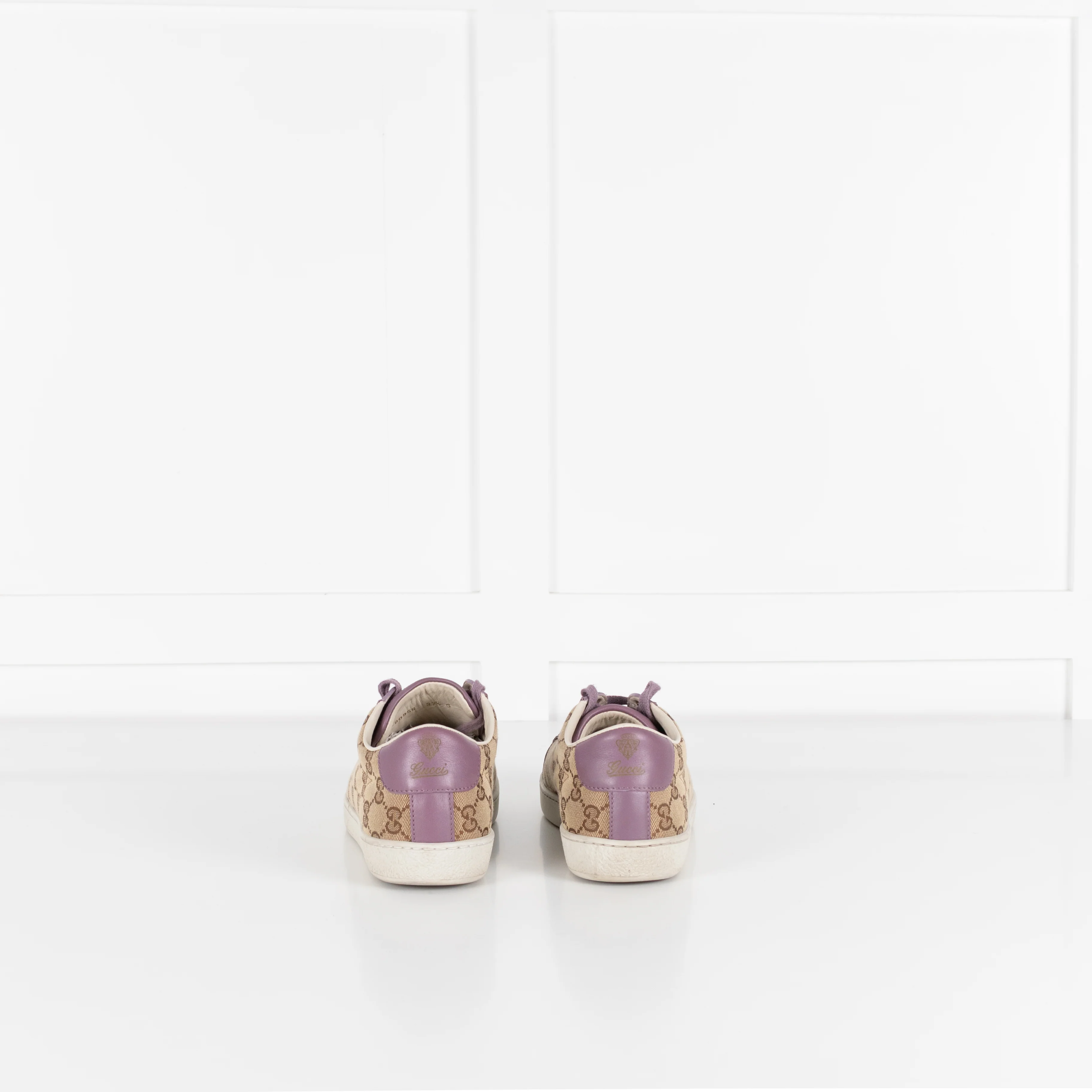 Gucci Beige Canvas Purple Trim Leather Guccissima Low Top Trainers - Image 4