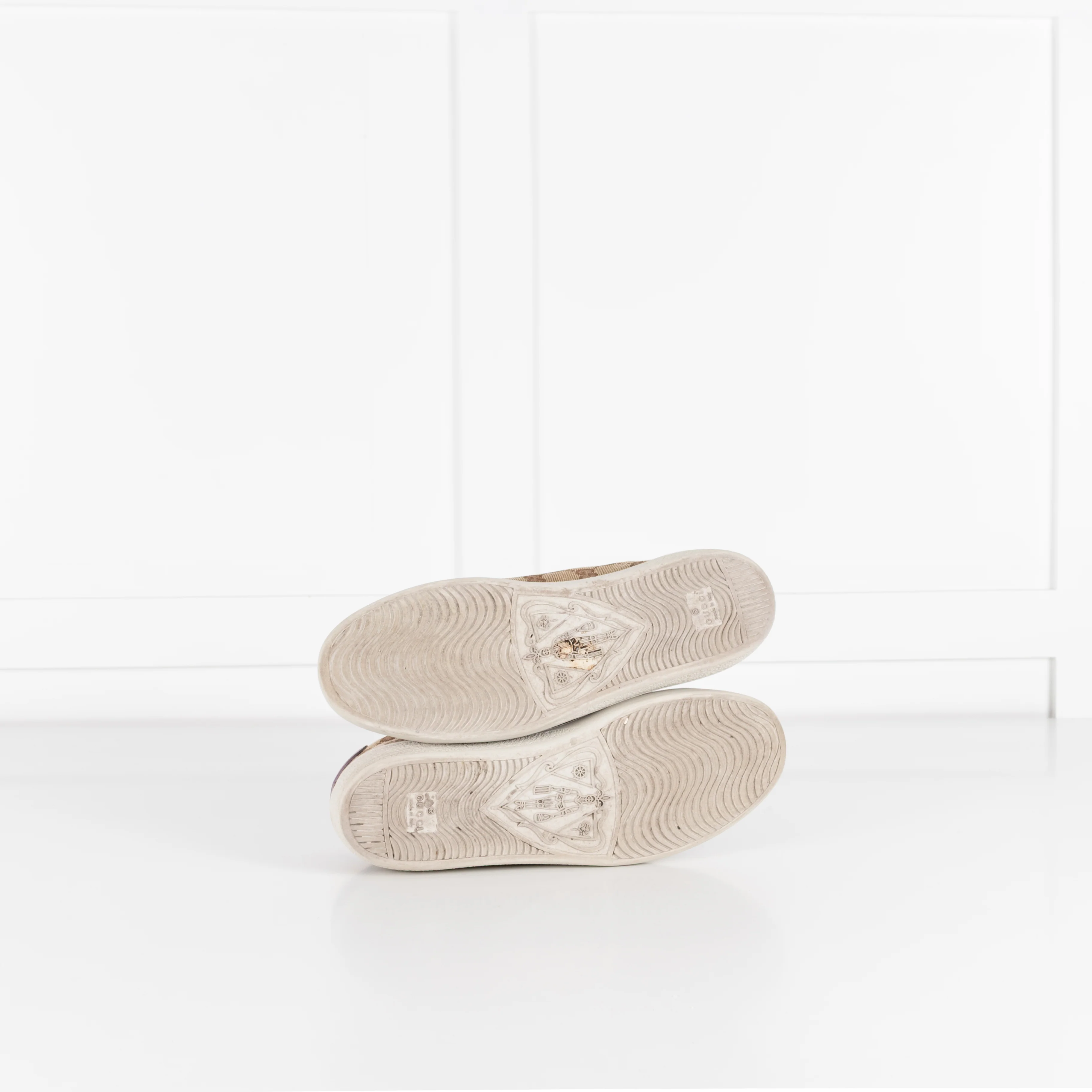 Gucci Beige Canvas Purple Trim Leather Guccissima Low Top Trainers - Image 7