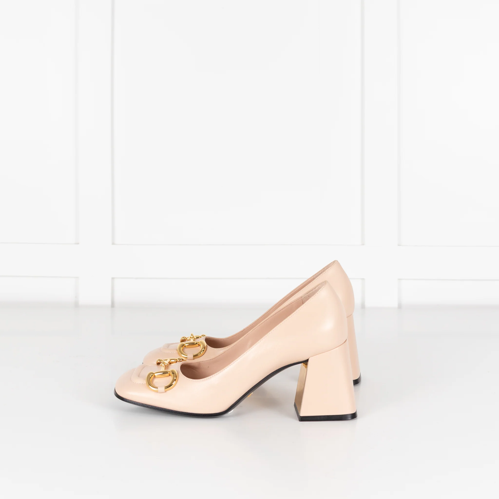 Gucci Beige Horsebit Block Heel Pumps - Image 3