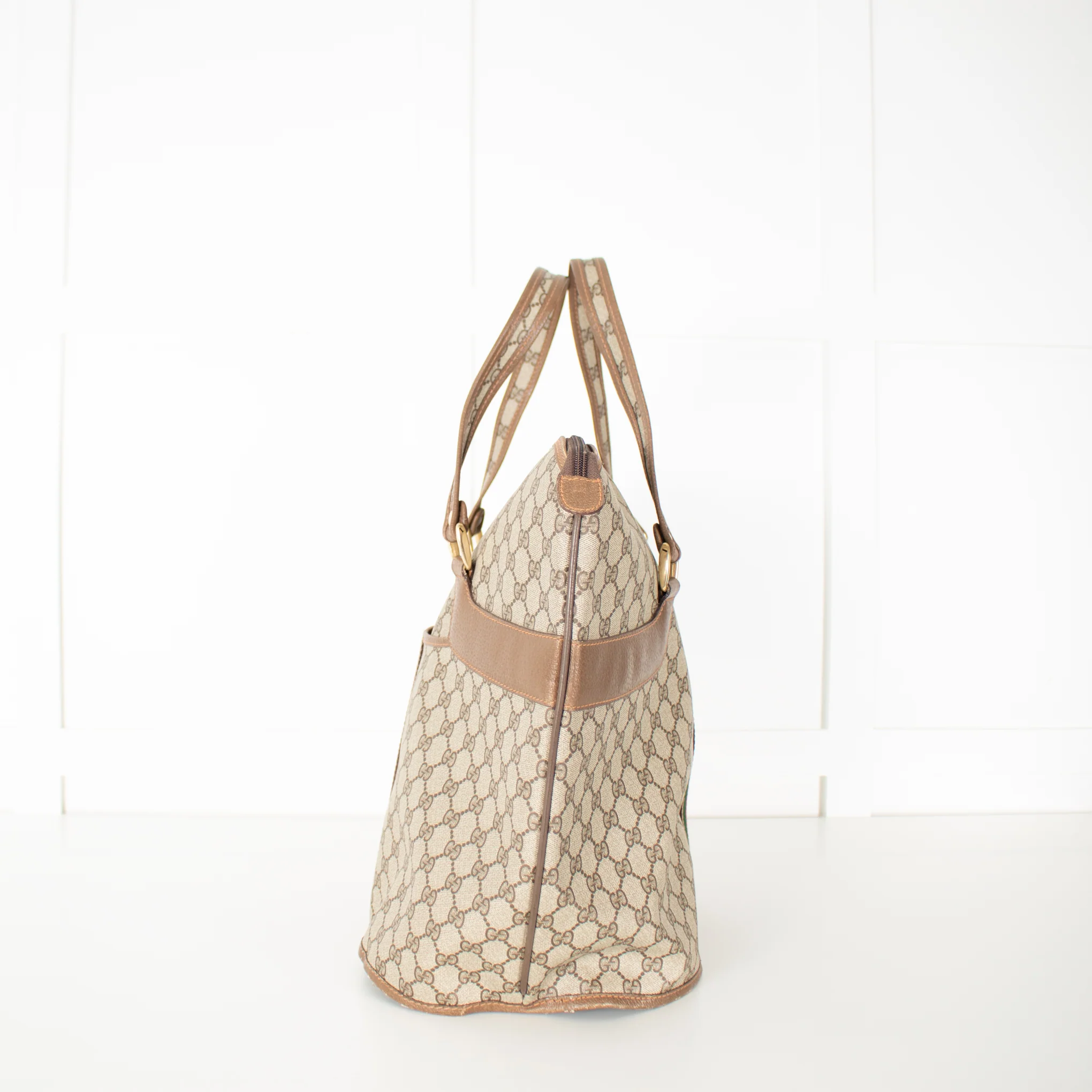 Gucci Beige Monogram Canvas Vintage Large Boston Travel Bag - Image 6