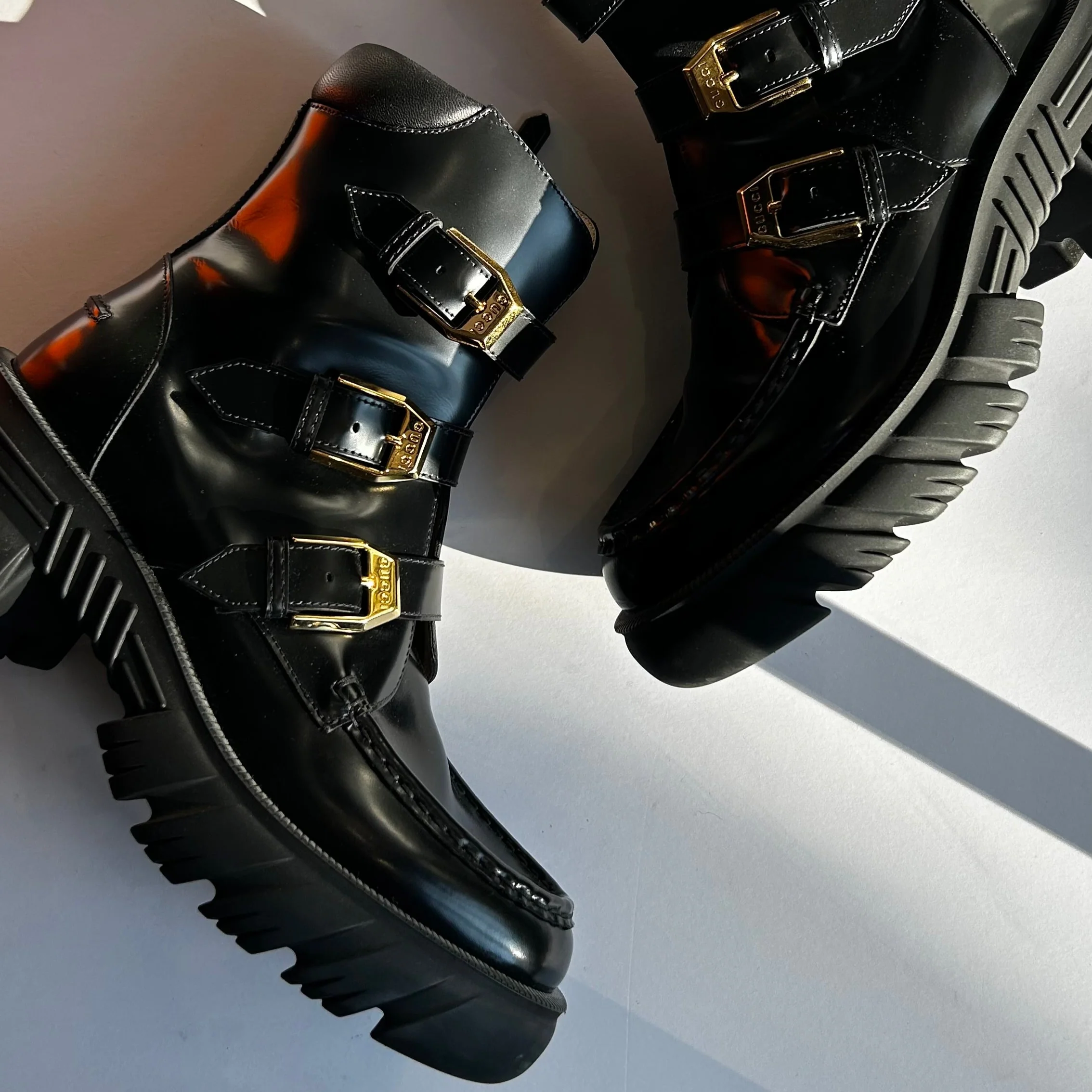 Gucci Black Ankle Boot With Gold Buckles - Image 2
