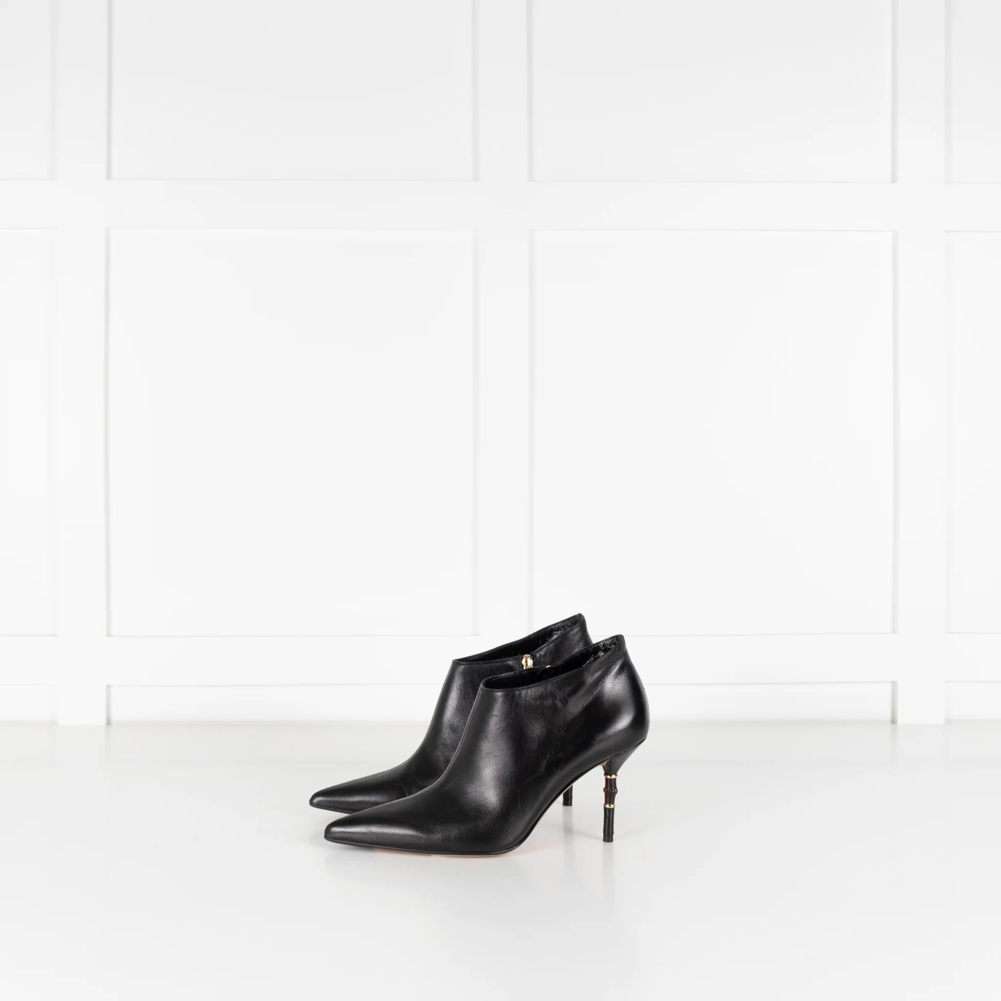 Gucci Black Ankle Boots With Bamboo & Leather Heel - Image 4