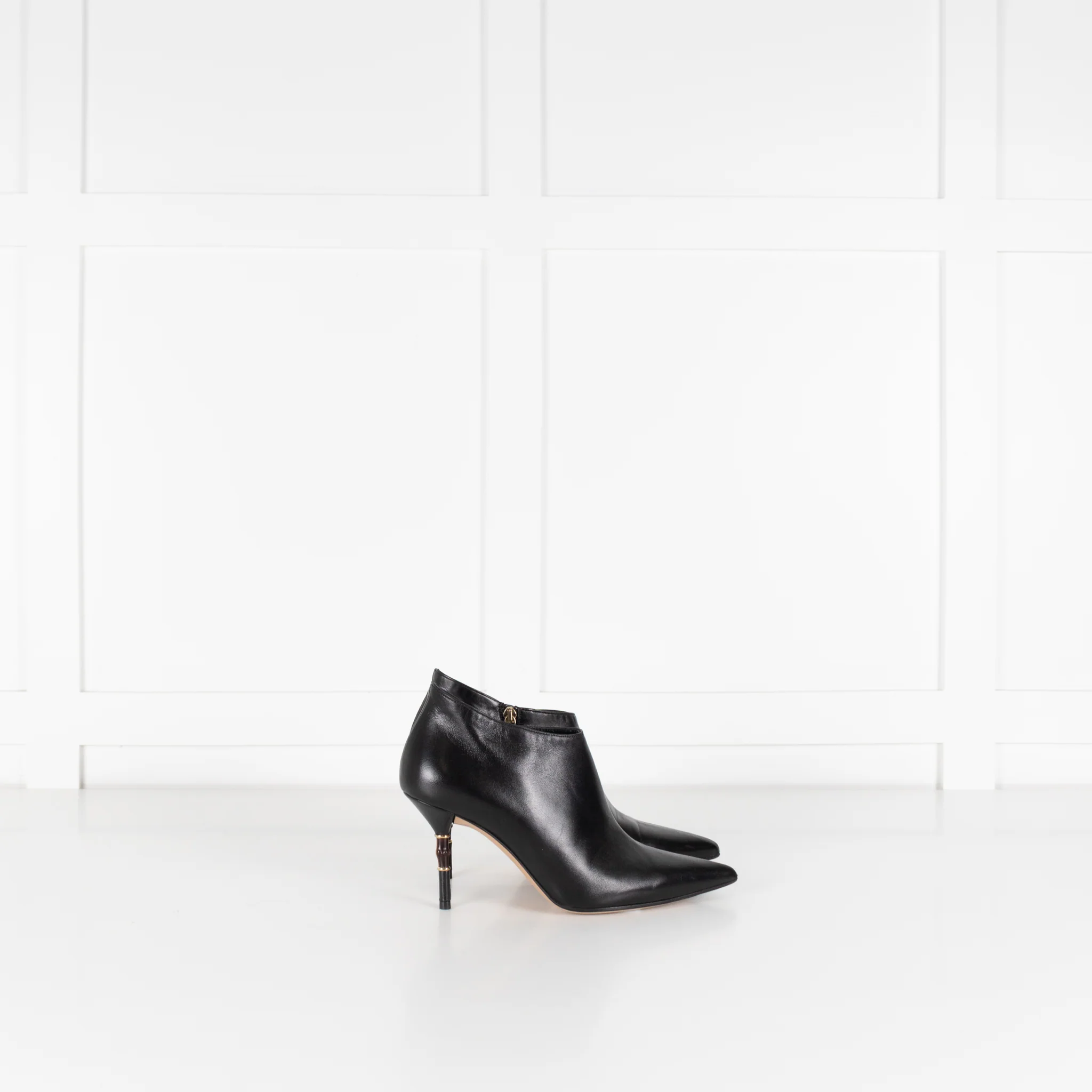 Gucci Black Ankle Boots With Bamboo & Leather Heel - Image 6