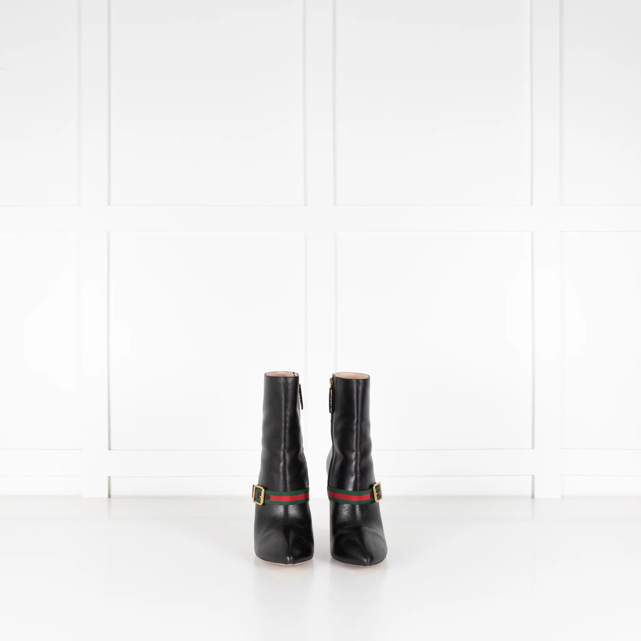Gucci Black Charlotte Boots Green Red Gross Grain With Buck - Image 2