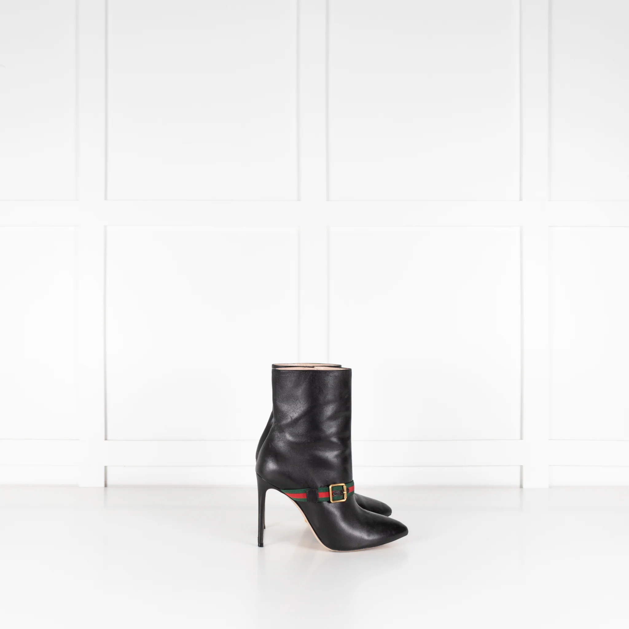 Gucci Black Charlotte Boots Green Red Gross Grain With Buck - Image 5