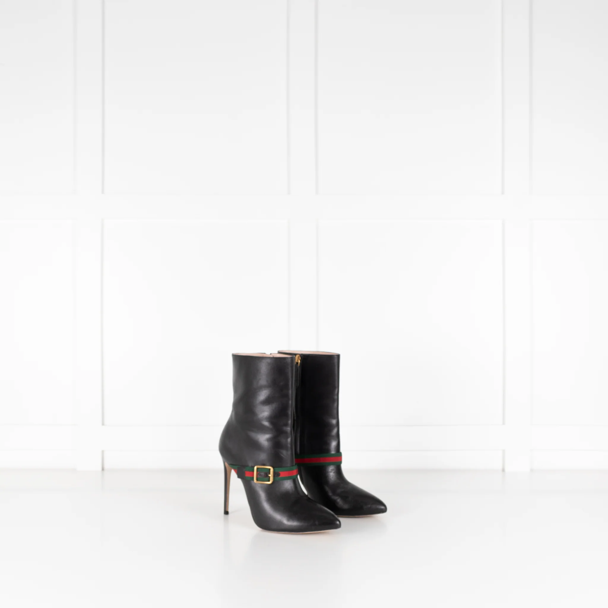 Gucci Black Charlotte Boots Green Red Gross Grain With Buck - Image 6
