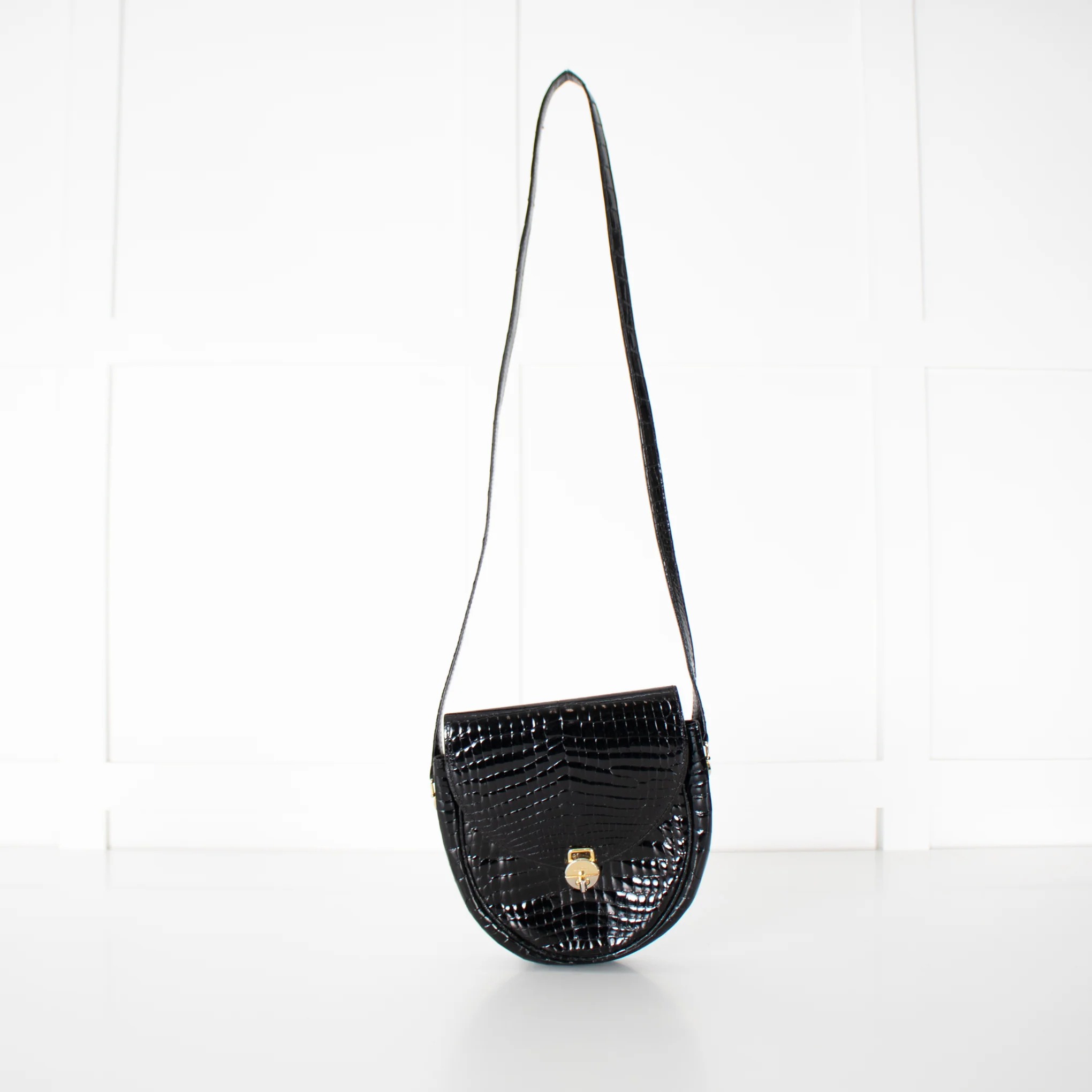 Gucci Black Croc Vintage Flap Bag