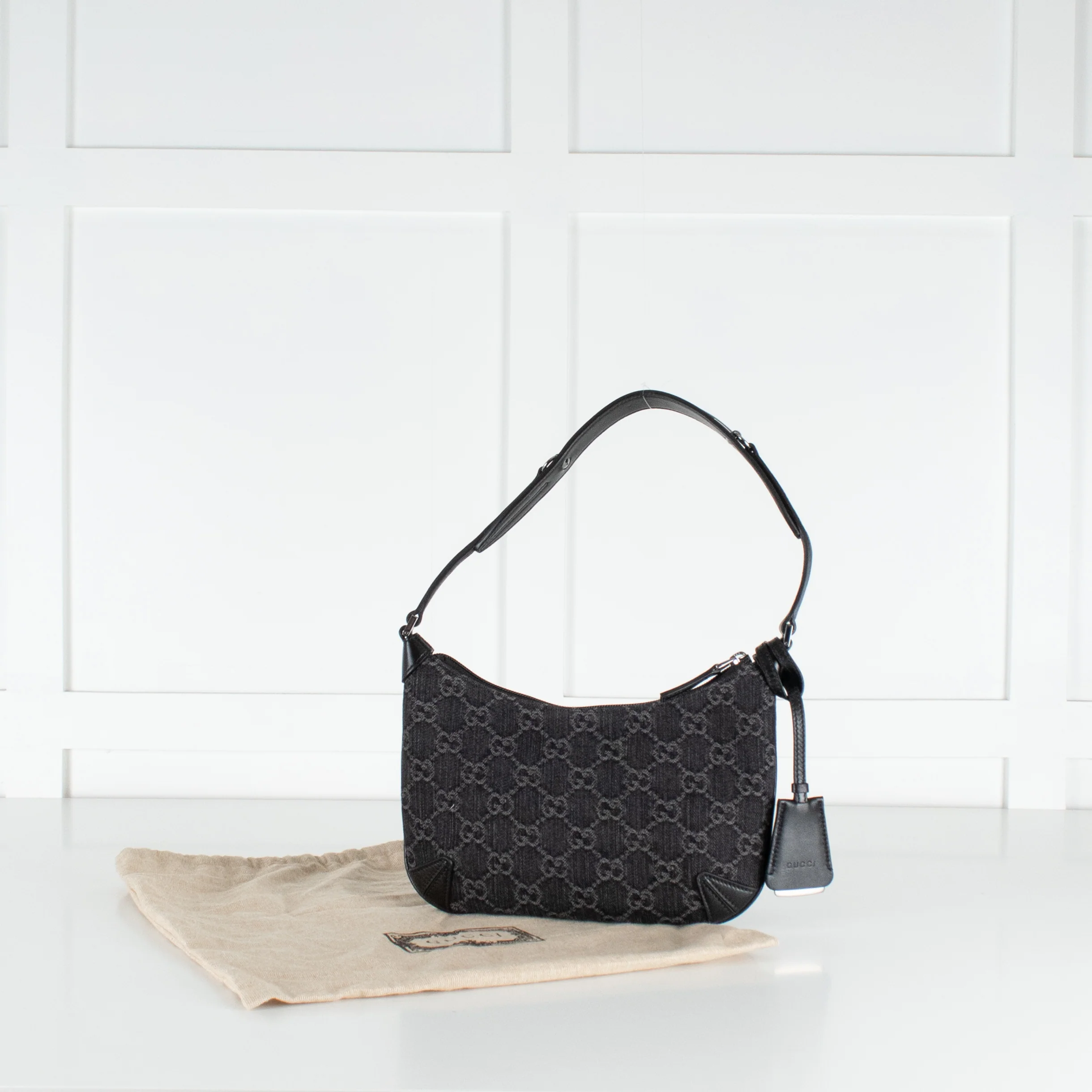 Gucci Black Monogram Horsebit Slim Small Shoulder Bag - Image 3