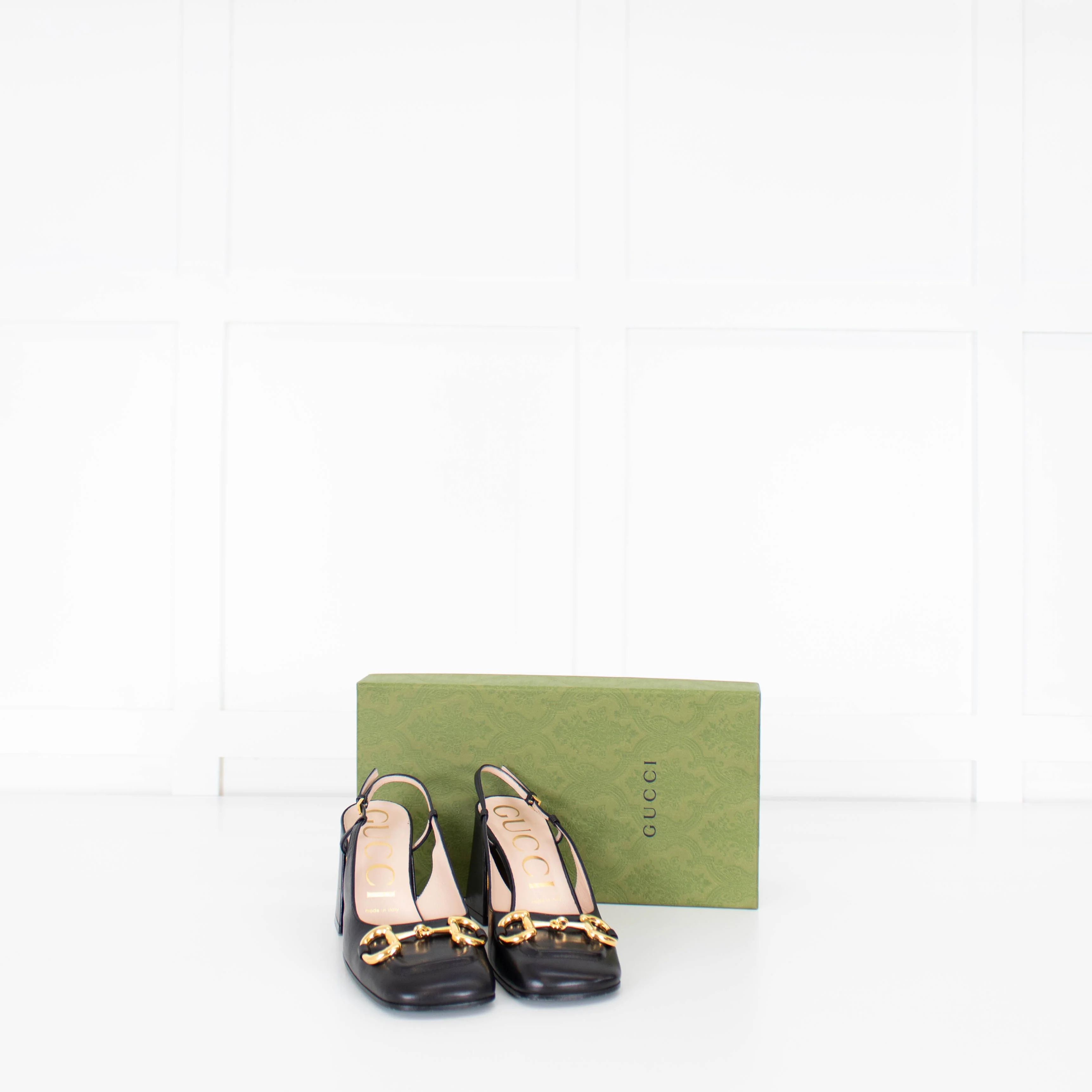 Gucci Black Leather Horsebit Heeled Slingbacks - Image 3