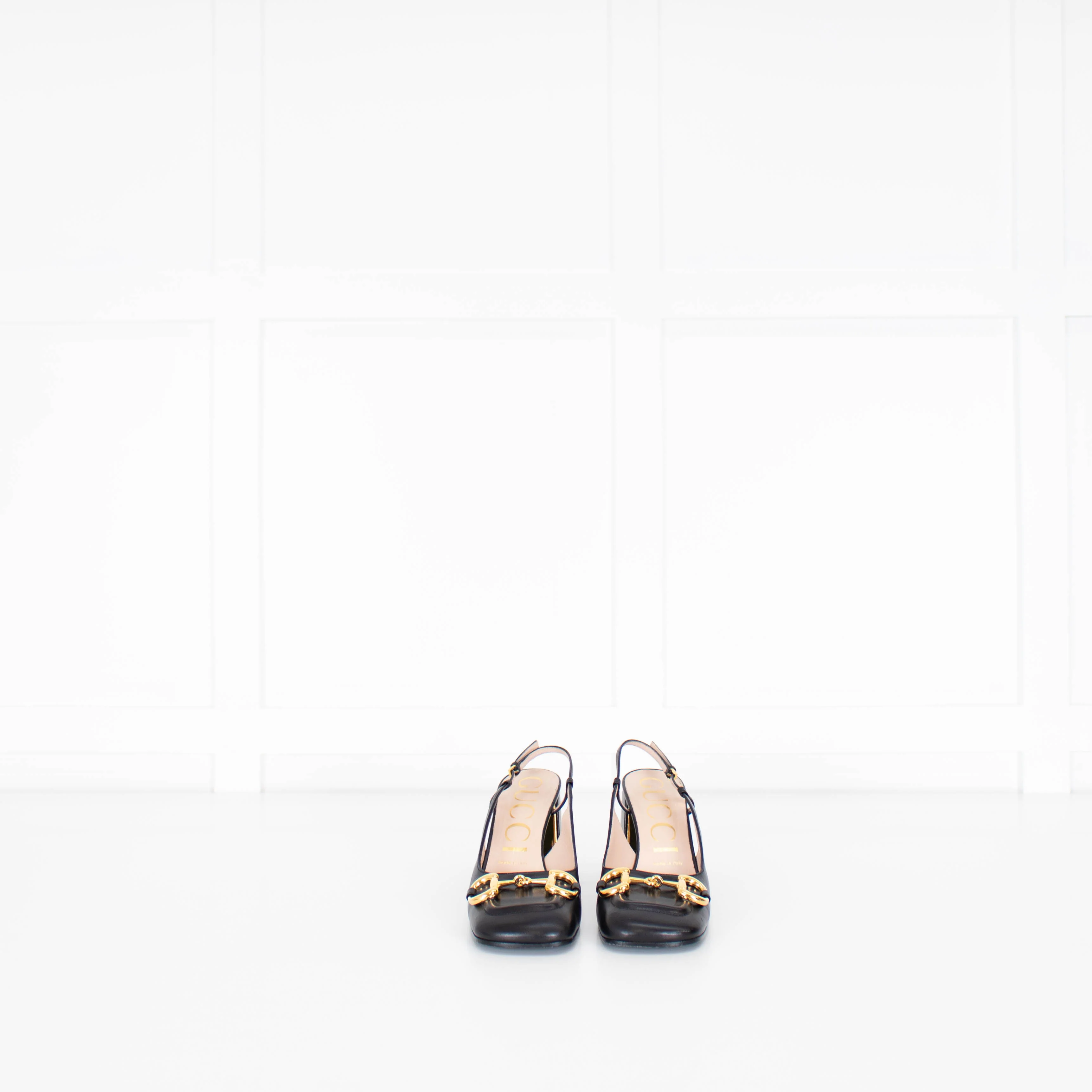 Gucci Black Leather Horsebit Heeled Slingbacks - Image 4