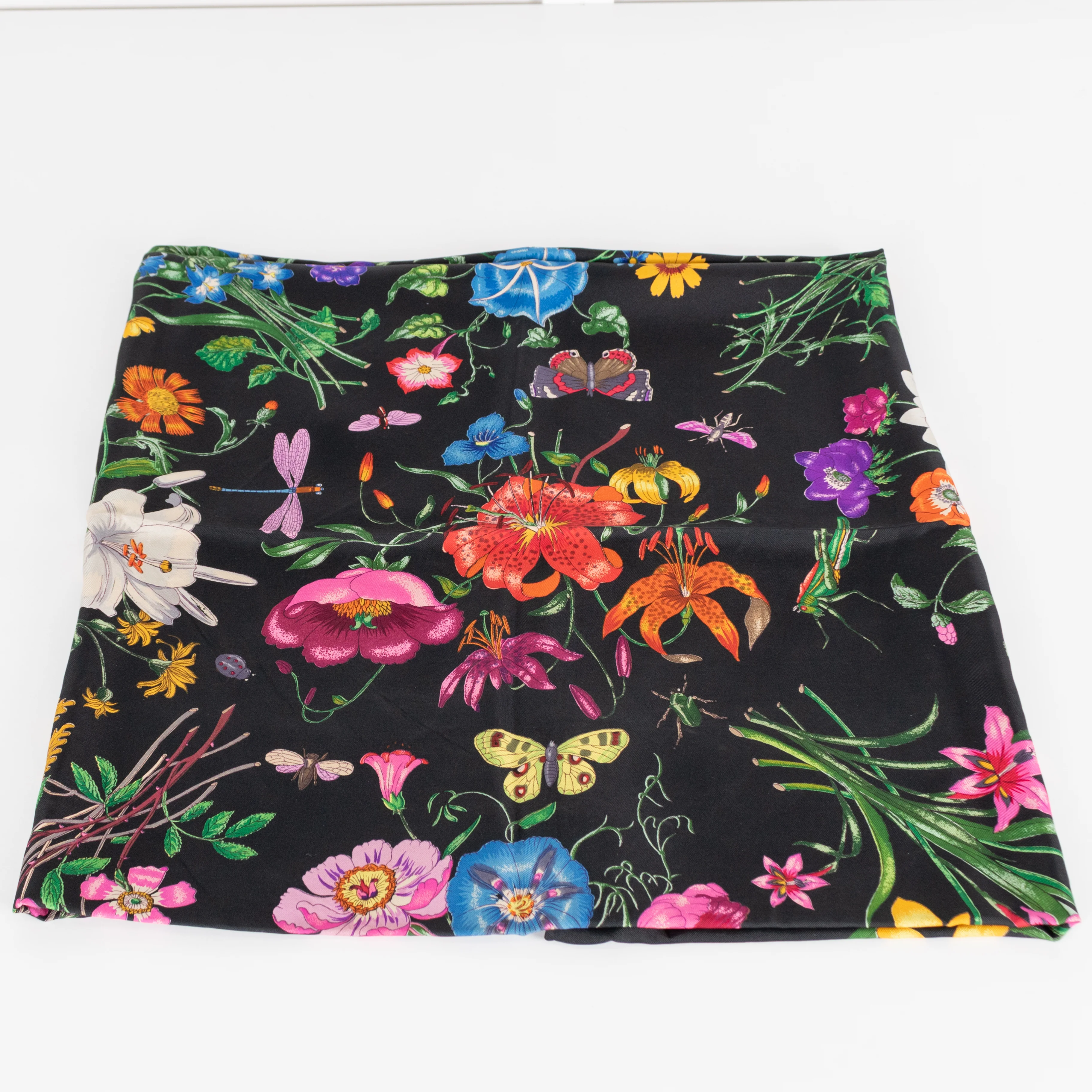 Gucci Black Multi Floral Silk Twill Square Scarf - Image 10