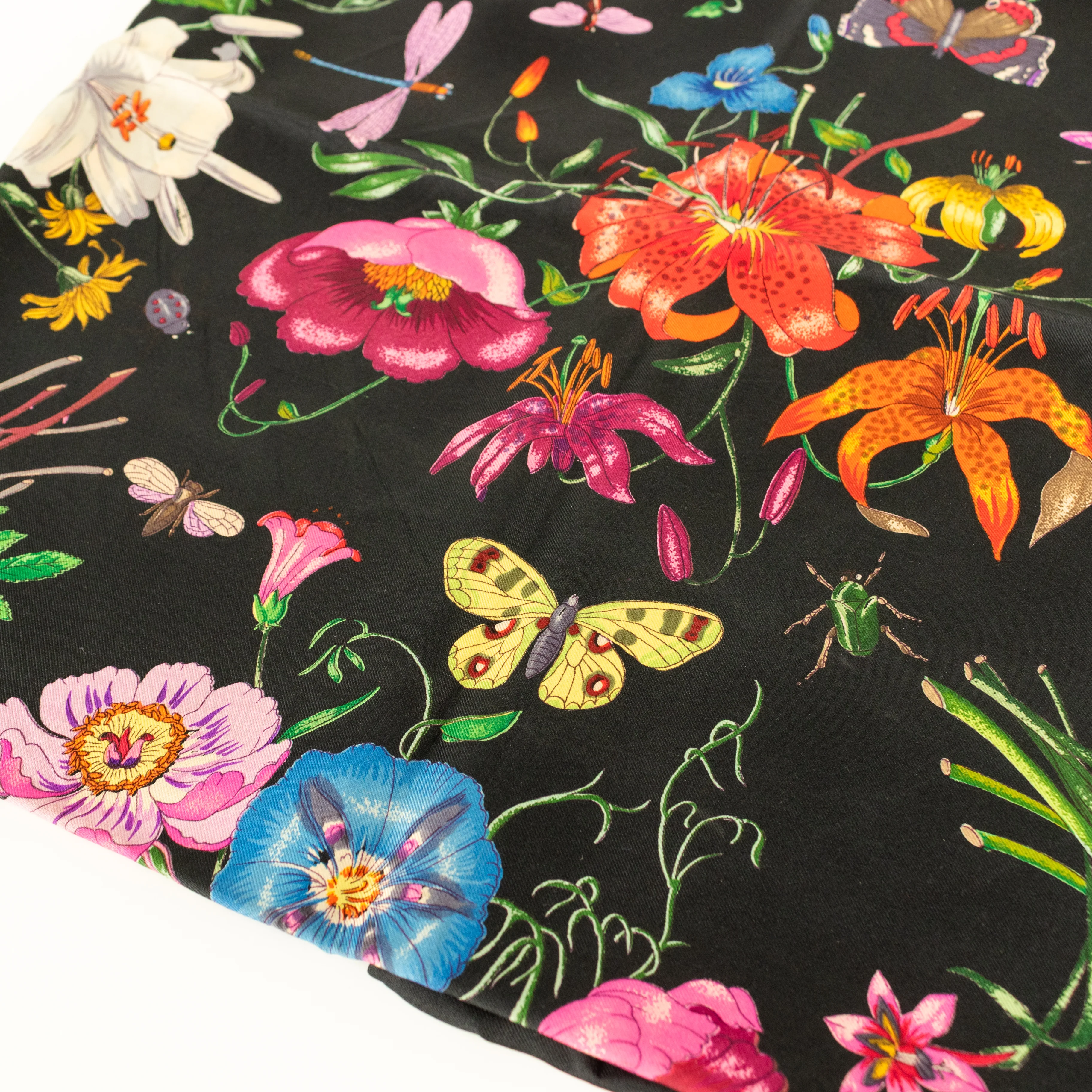 Gucci Black Multi Floral Silk Twill Square Scarf - Image 11