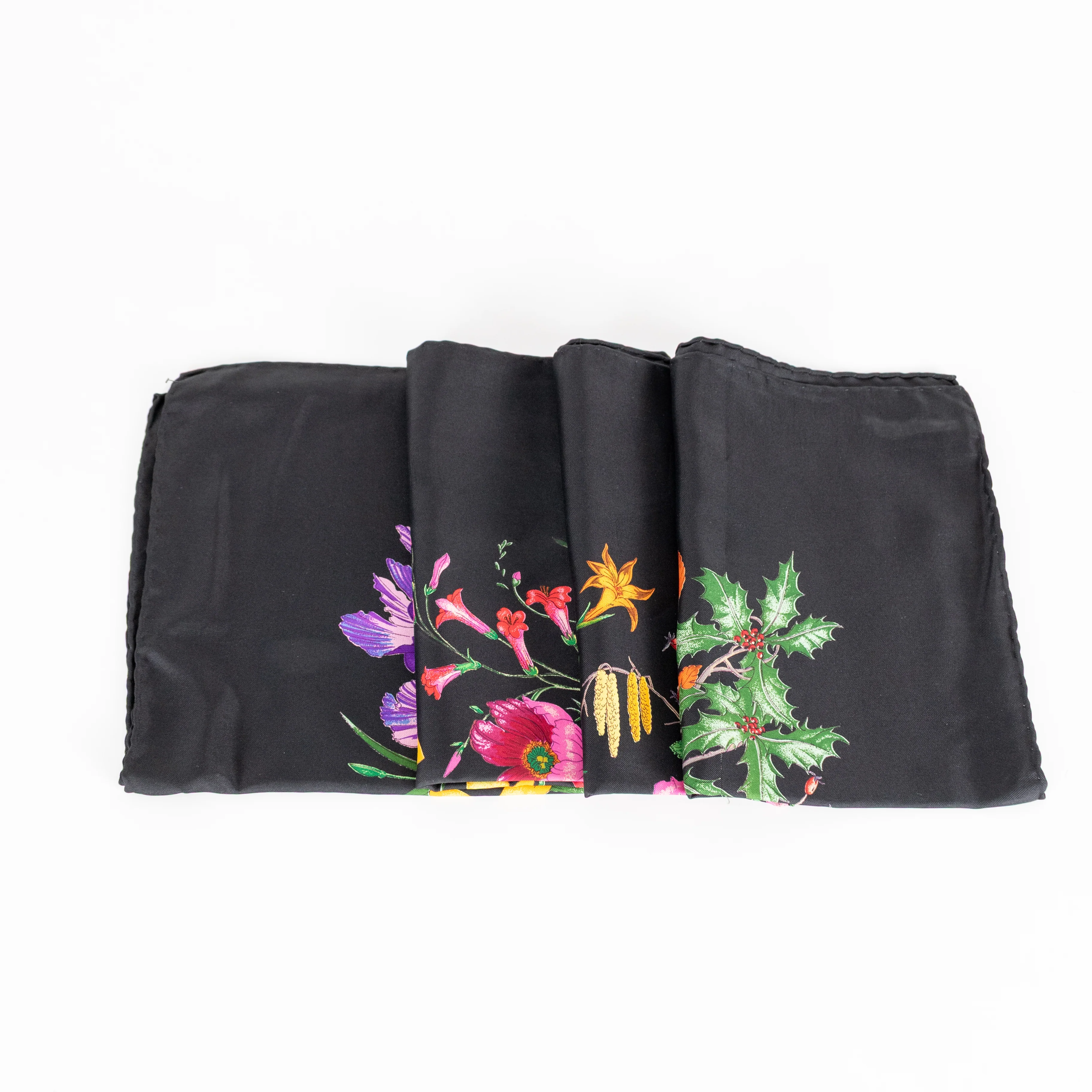 Gucci Black Multi Floral Silk Twill Square Scarf - Image 5