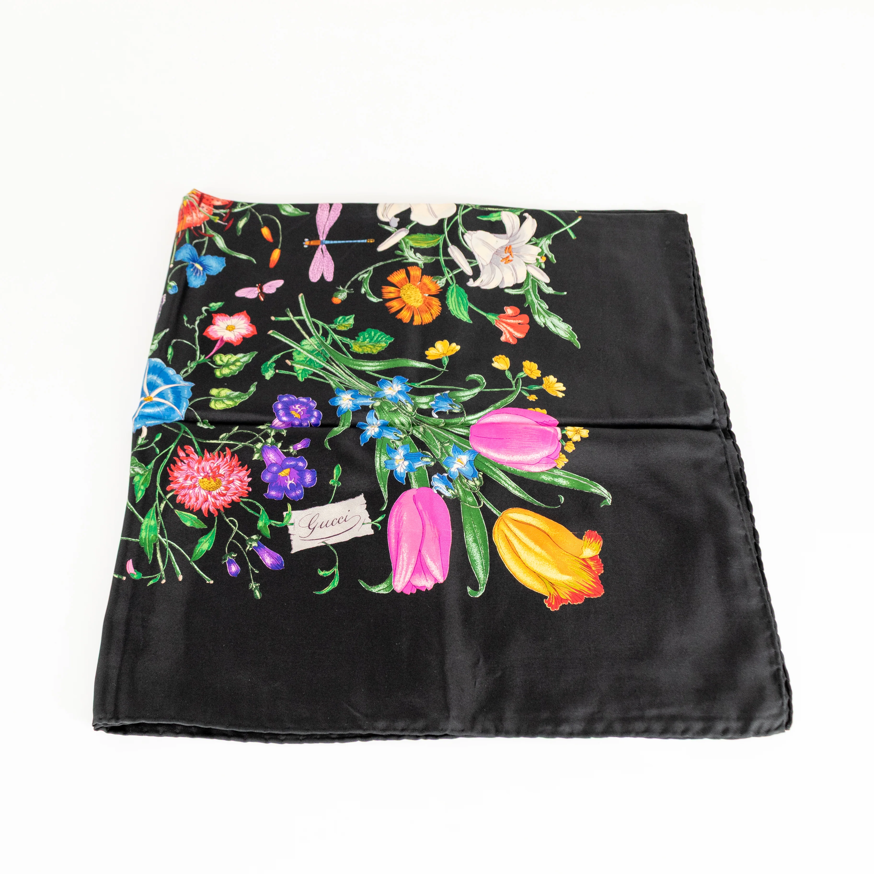 Gucci Black Multi Floral Silk Twill Square Scarf - Image 7