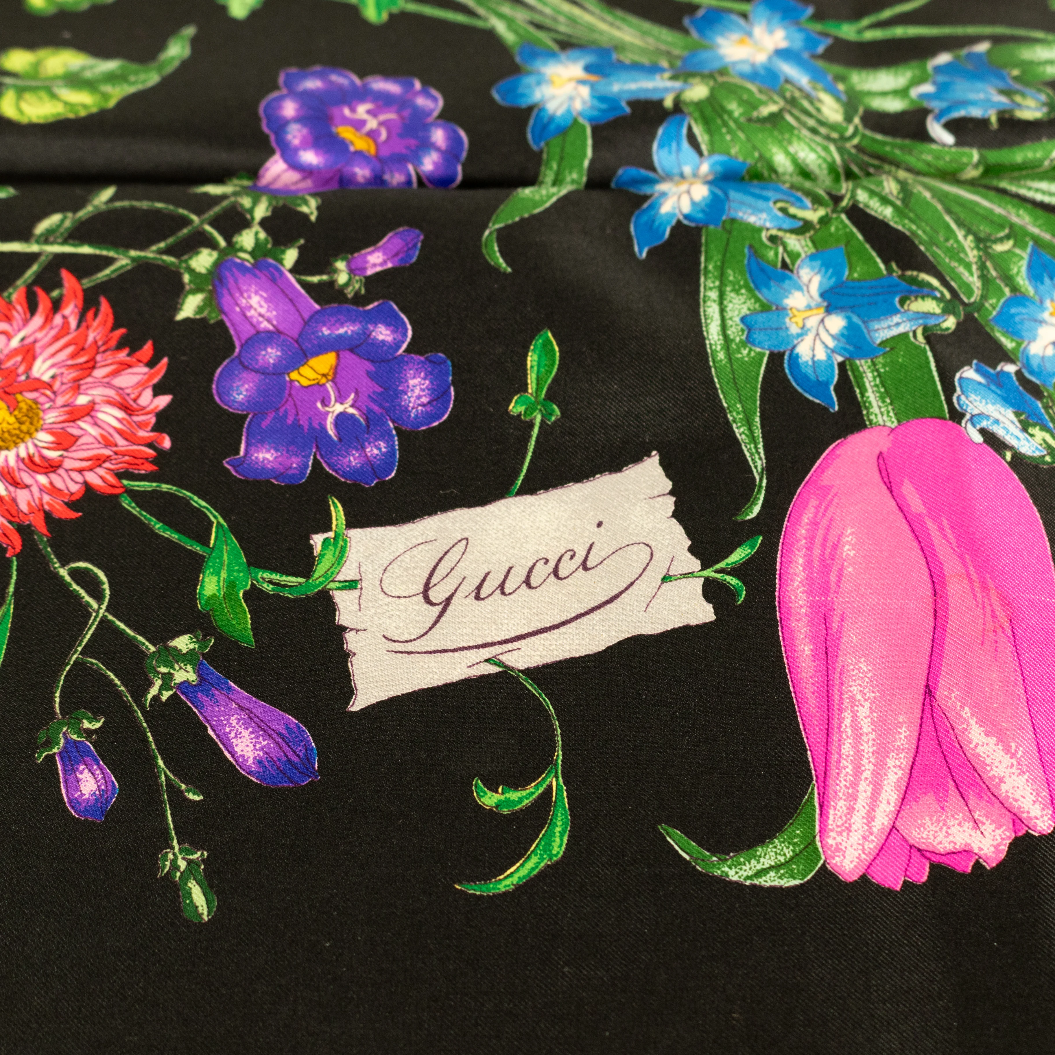 Gucci Black Multi Floral Silk Twill Square Scarf - Image 8