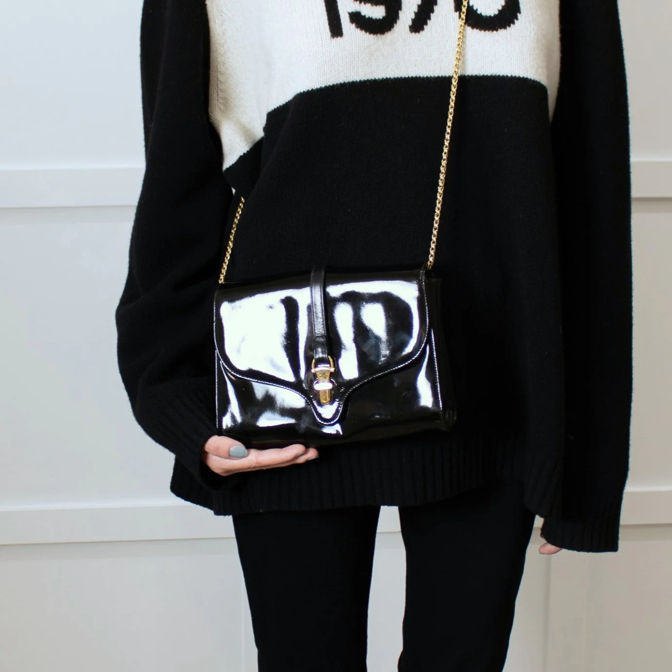 Gucci Black Patent Leather Crossbody Vintage Bag - Image 2