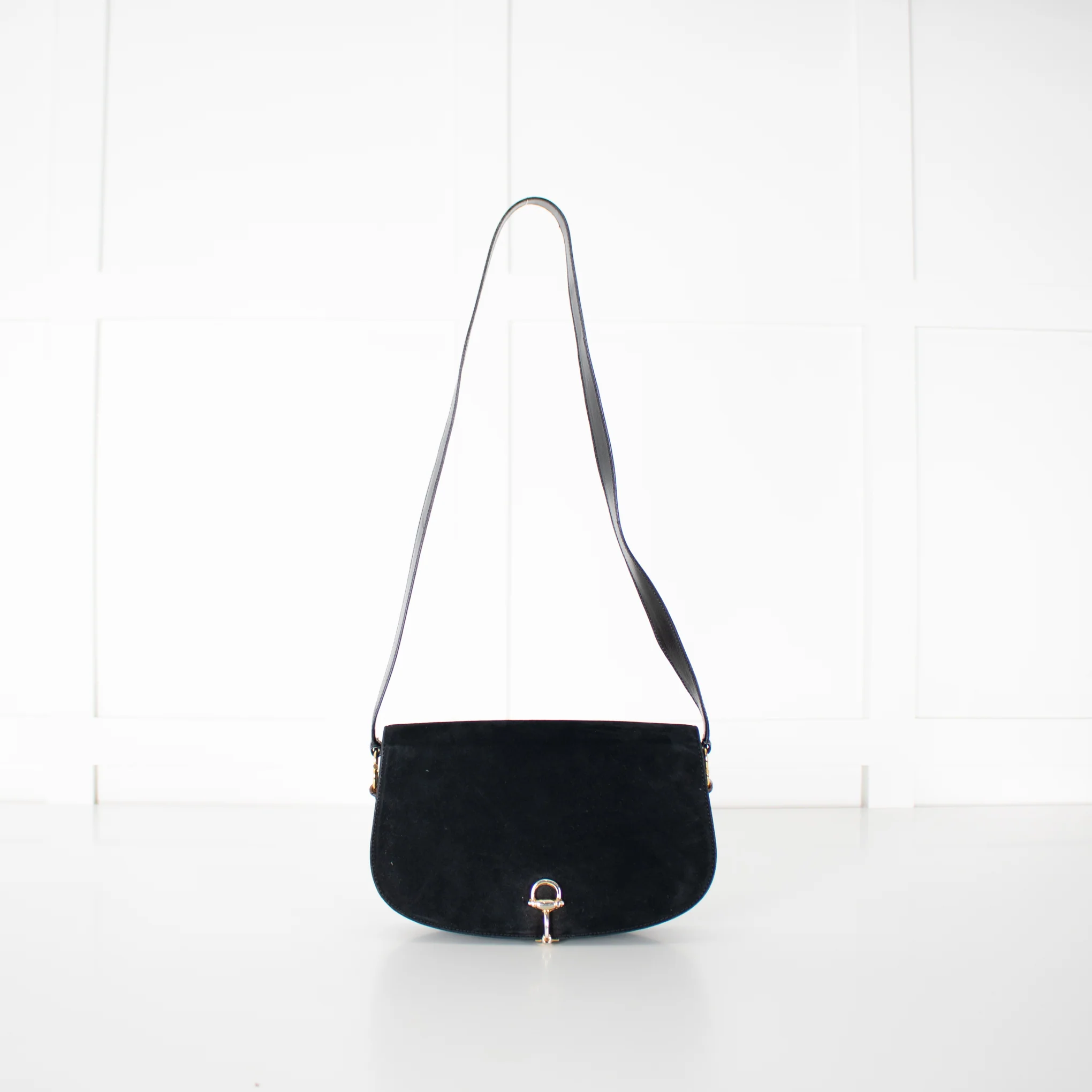 Gucci Black Suede Horsebit Vintage Shoulder Bag