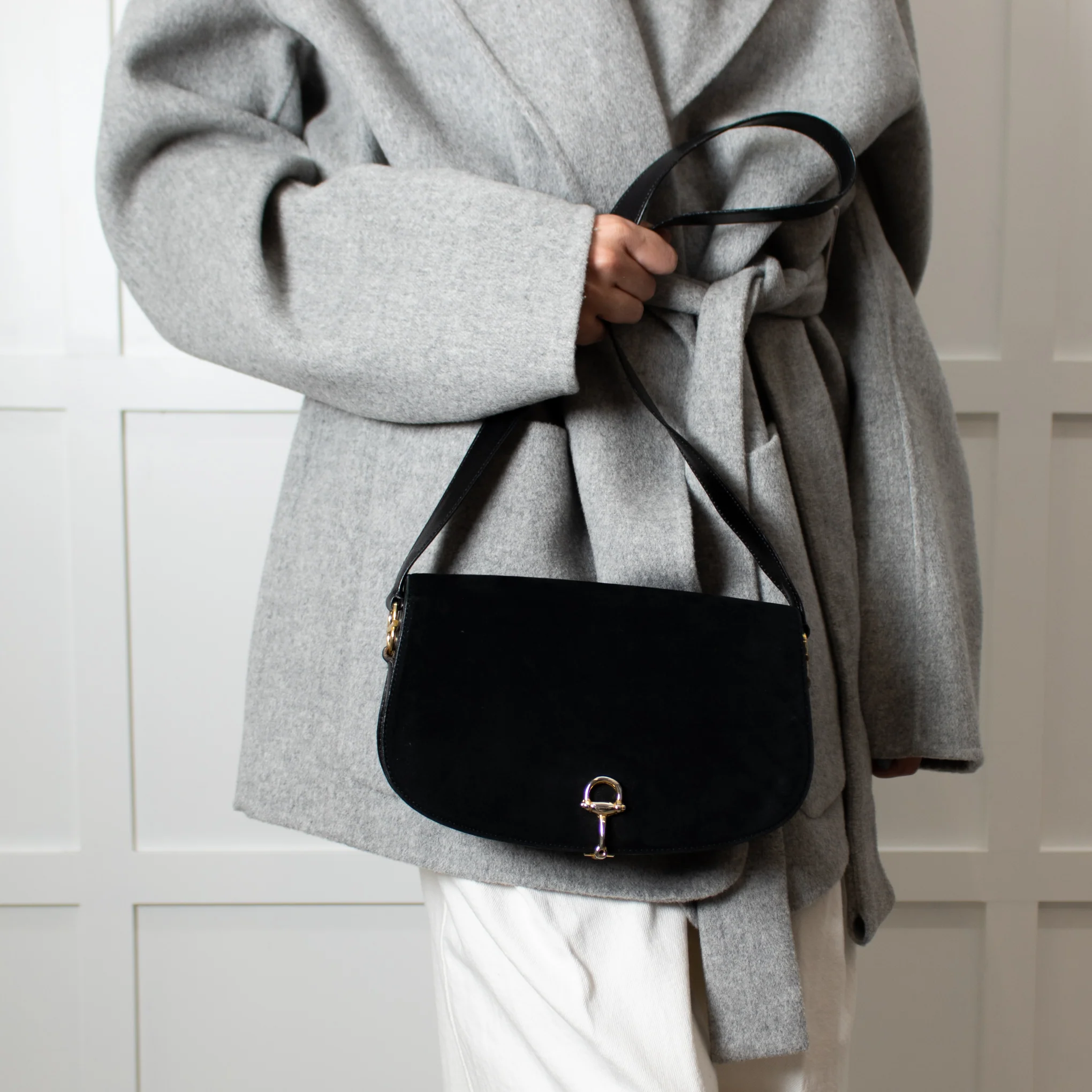 Gucci Black Suede Horsebit Vintage Shoulder Bag - Image 5