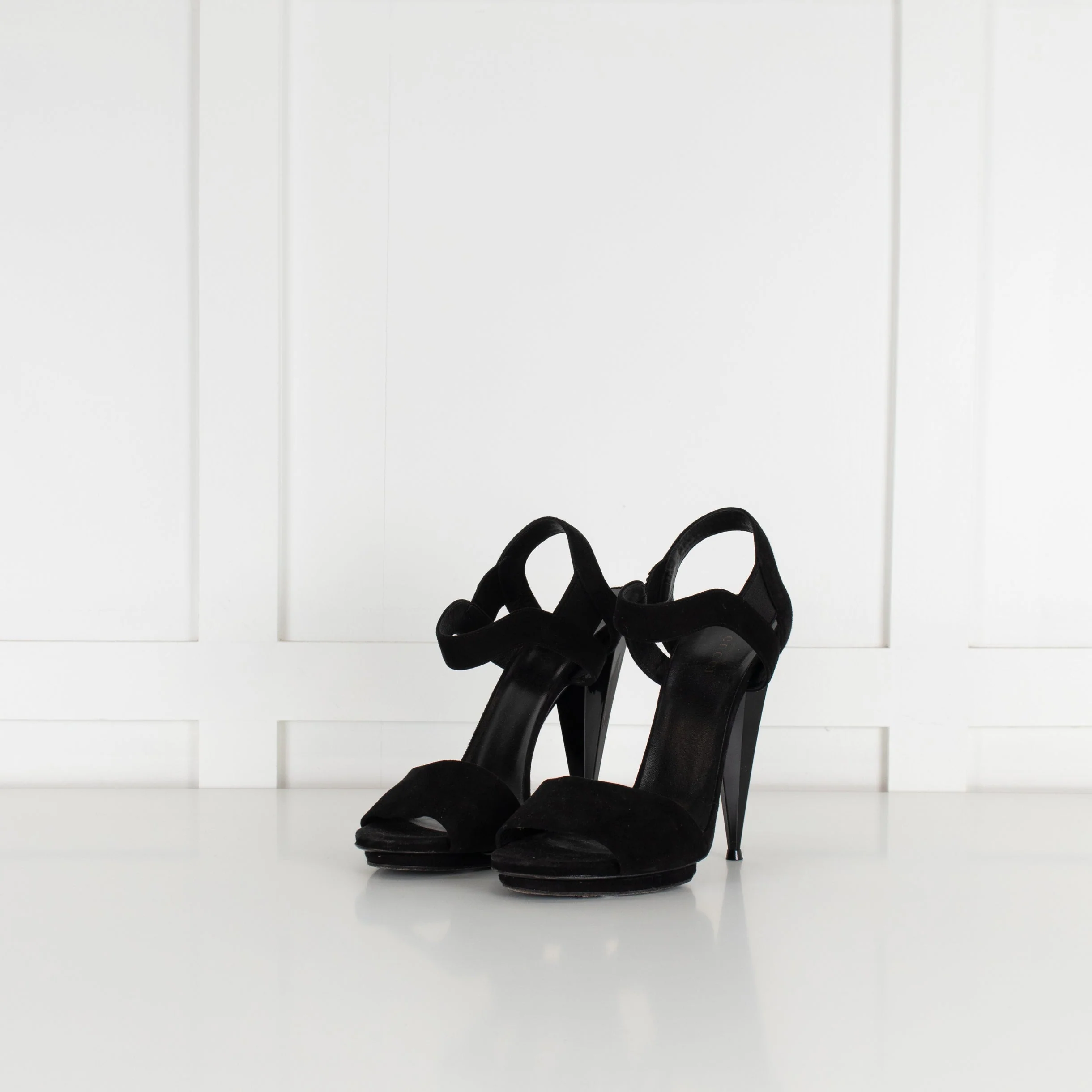 Gucci Black Suede Platform Shoes with Faceted Heels